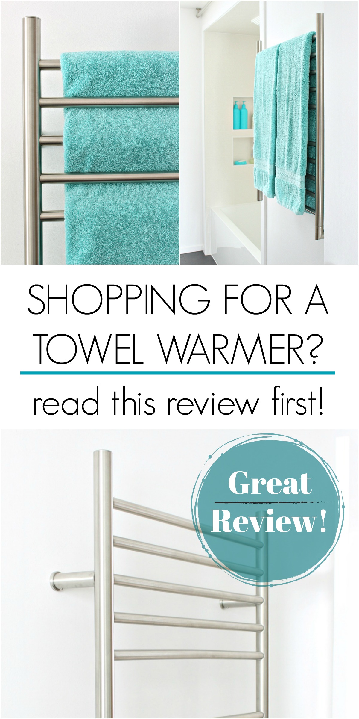 Shopping for Towel Warmer? Read This Review First! LOTS of Great Info and Things to Think About. GREAT Way to Add Luxury and Convenience to Any Bathroom. Read Our Experience with DIY Installation. #towelwarmer #bathroomideas #bathroommusthaves