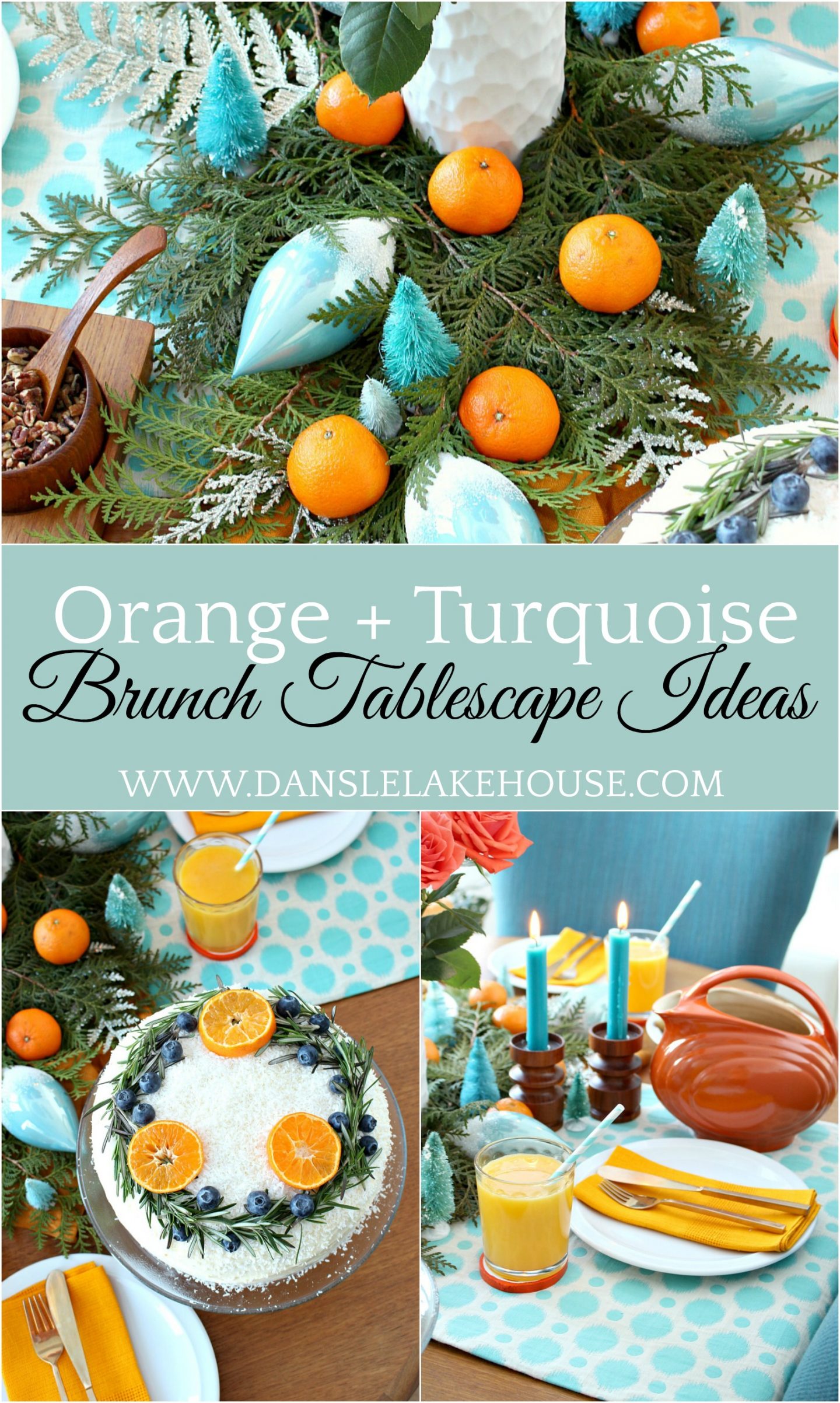 citrus brunch decor ideas - orange and turquoise tablescape