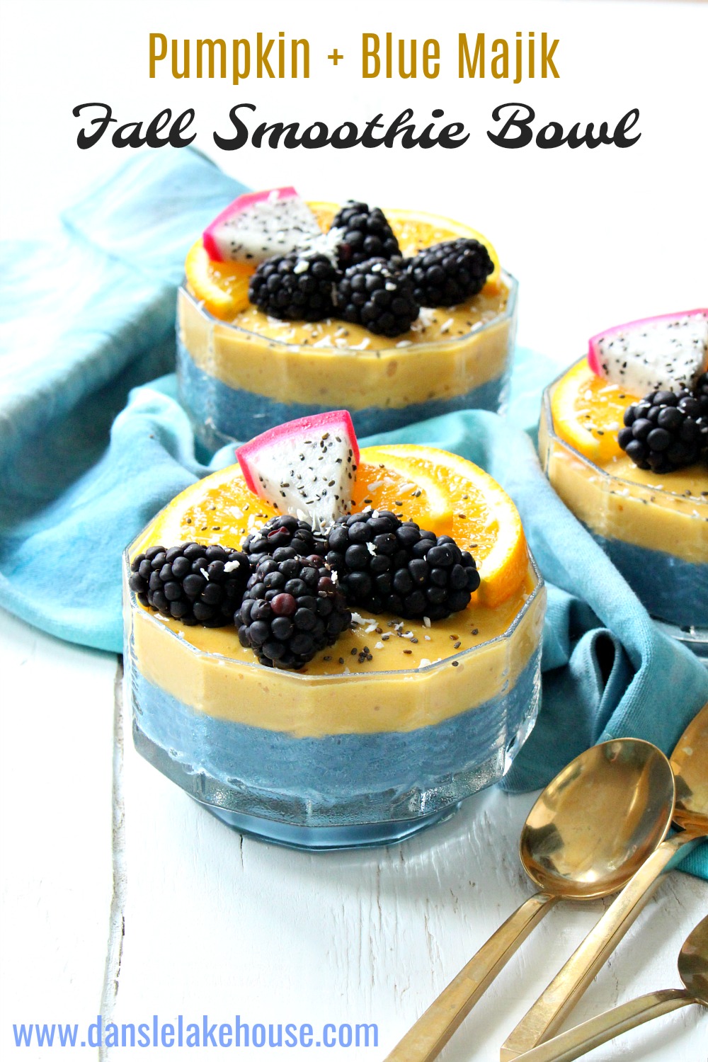 pumpkin and blue majik smoothie bowl for fall