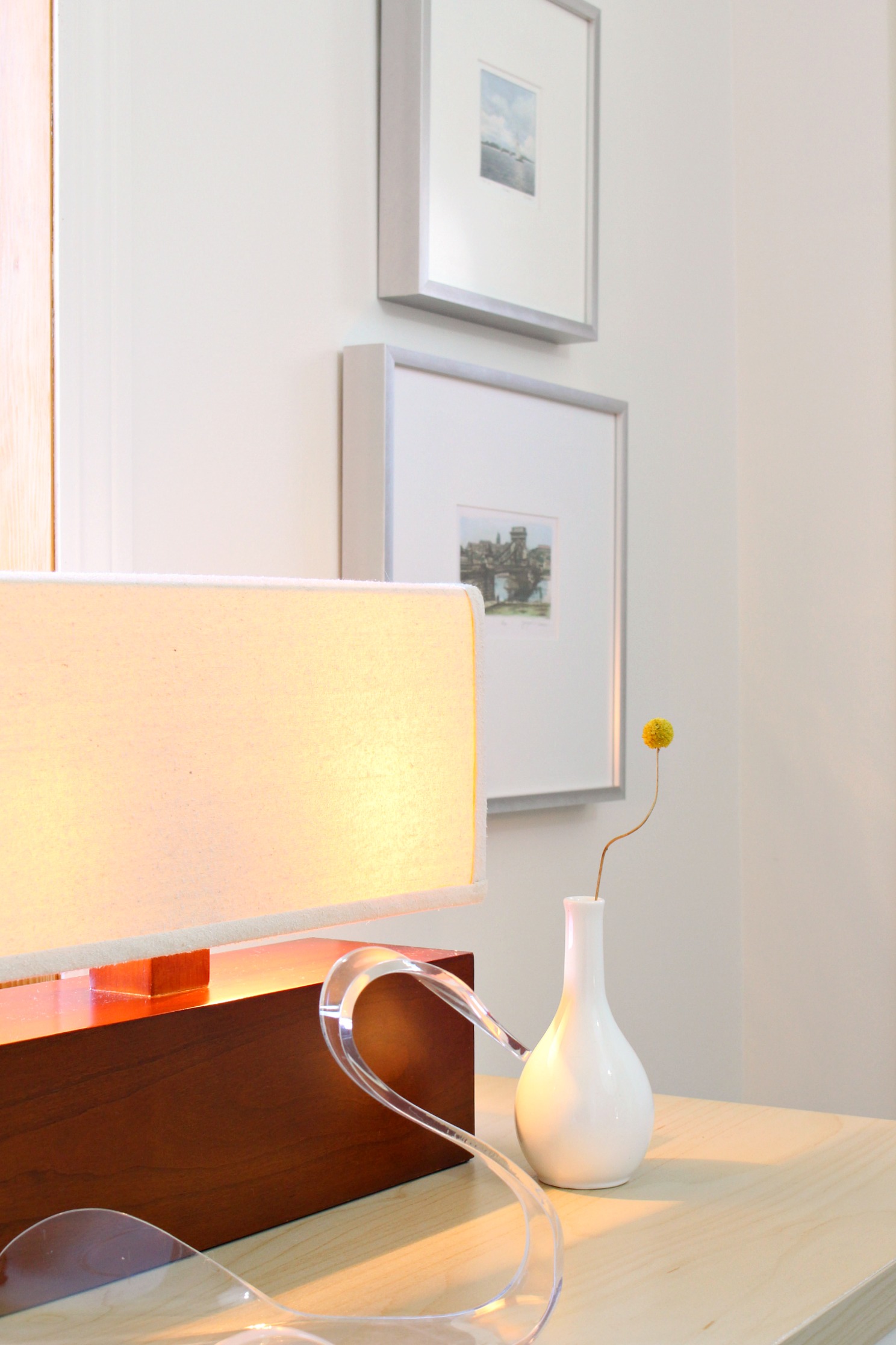 Modern Wood Lamp and Lucite Swan