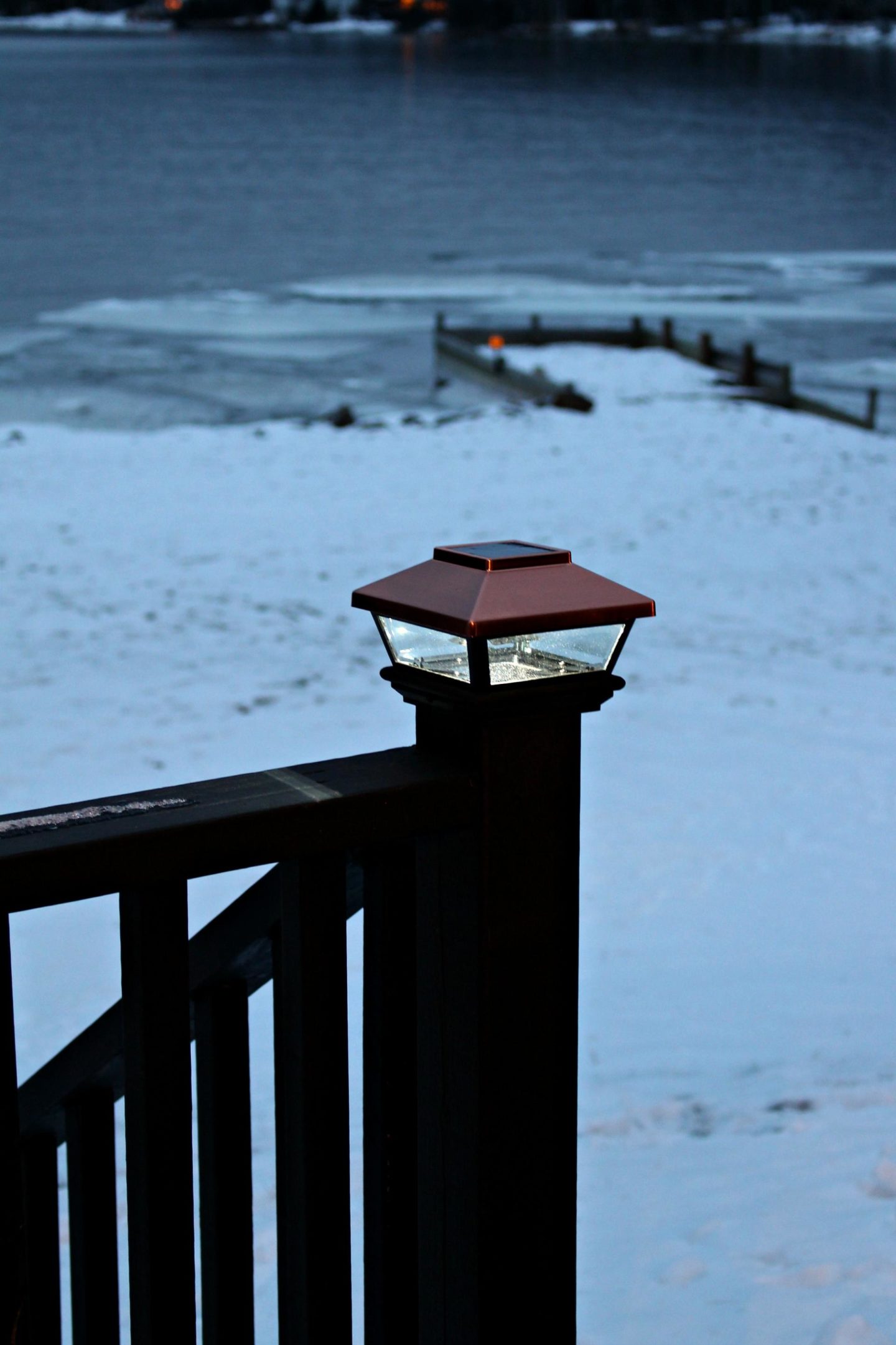 Olympic Black Deck Stain in Mystic Black and Veranda Copper Solar Deck Caps | Staining the Deck Black with Dans le Lakehouse