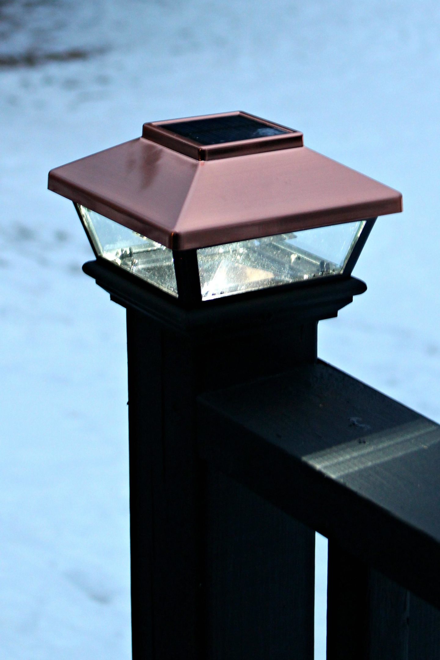 Olympic Black Deck Stain in Mystic Black and Veranda Copper Solar Deck Caps | Staining the Deck Black with Dans le Lakehouse