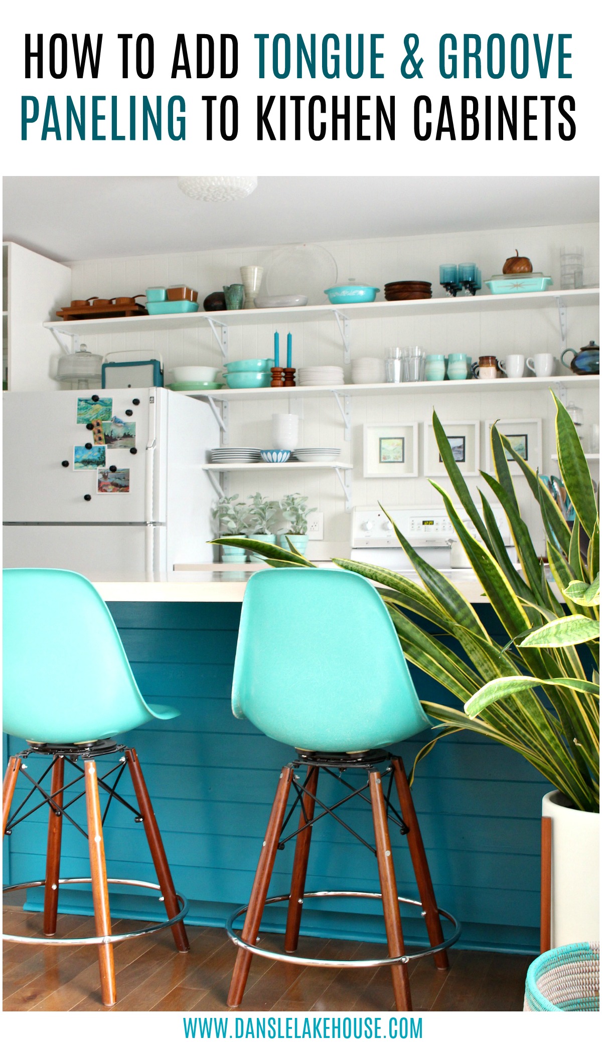How to Install Tongue and Groove Paneling on Kitchen Cabinets (+ New Teal Cabinet Color!)