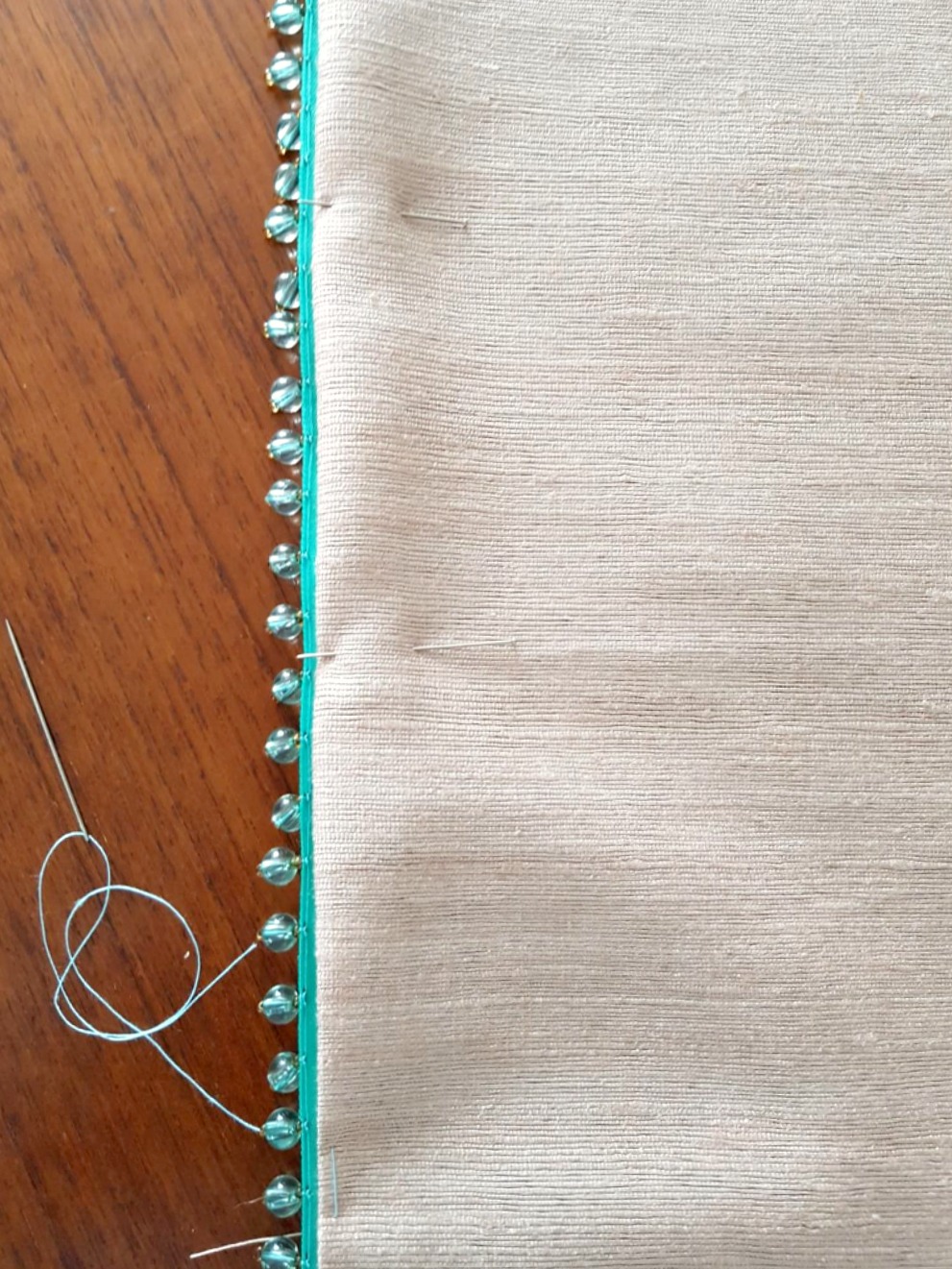 DIY Table Runner with Beaded Trim - Tips for Sewing on Beaded Trim