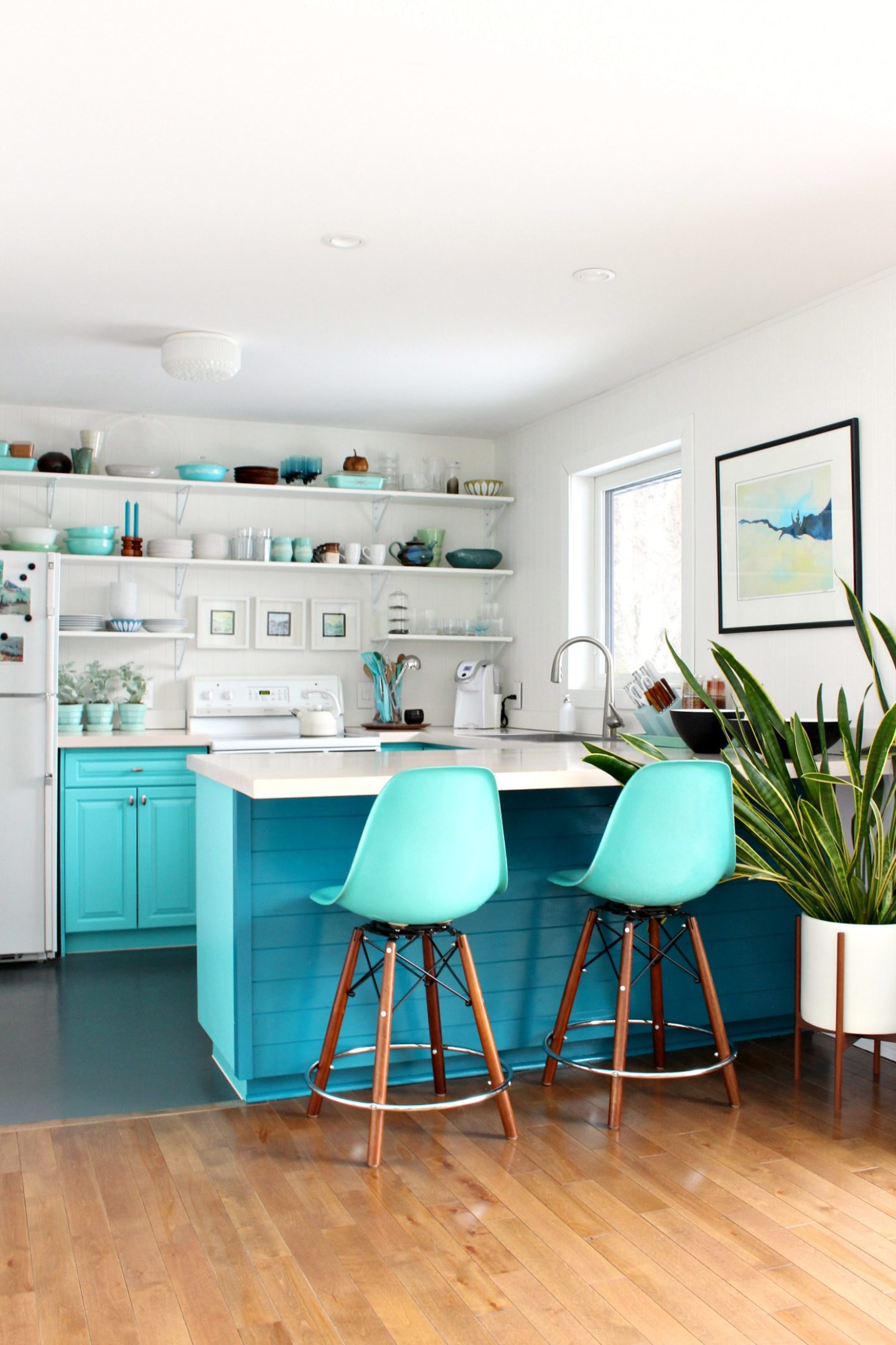 How to Install Tongue and Groove Paneling on Kitchen Cabinets (+ New Teal Cabinet Color!)