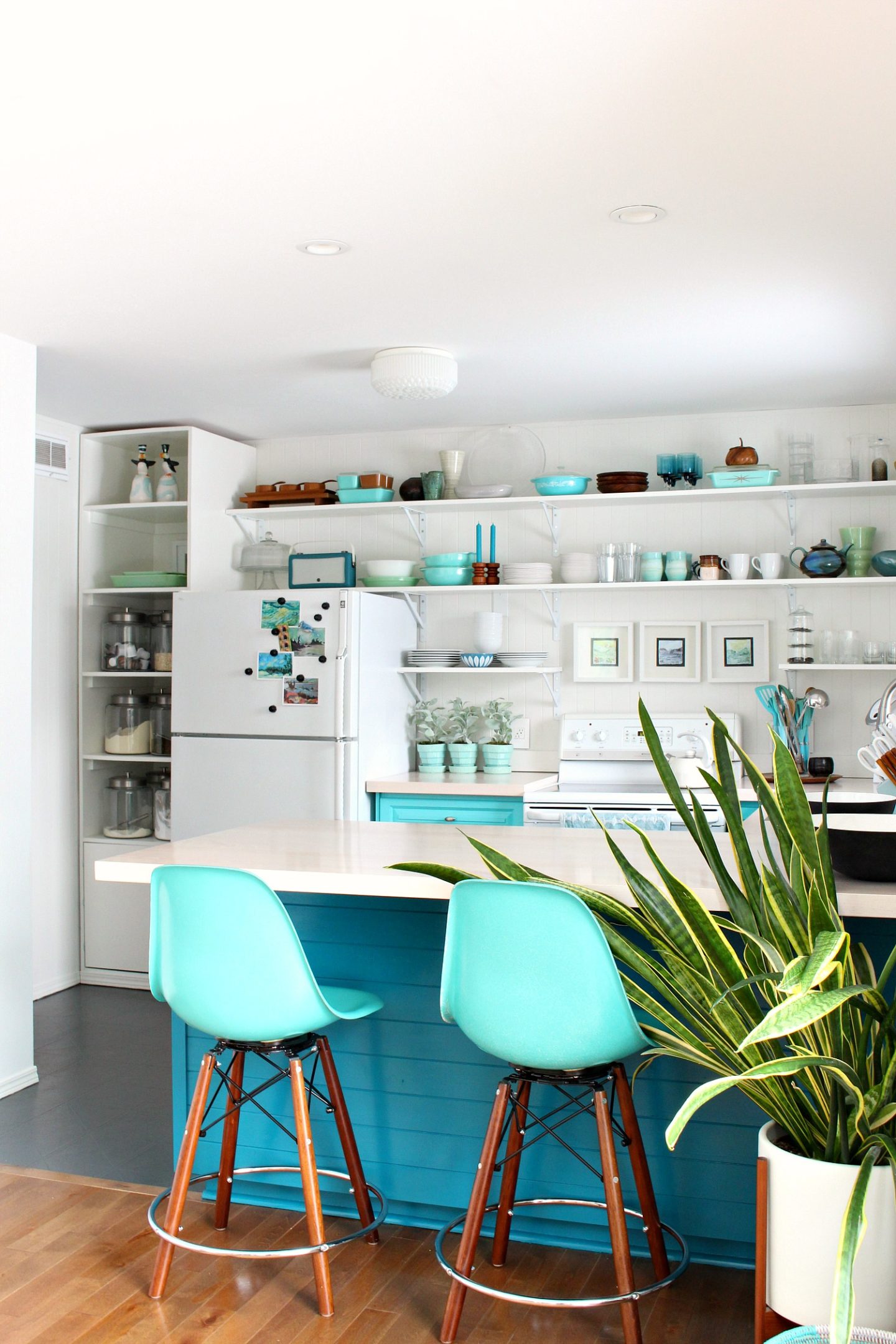 How to Install Tongue and Groove Paneling on Kitchen Cabinets in Teal and Aqua Kitchen Design