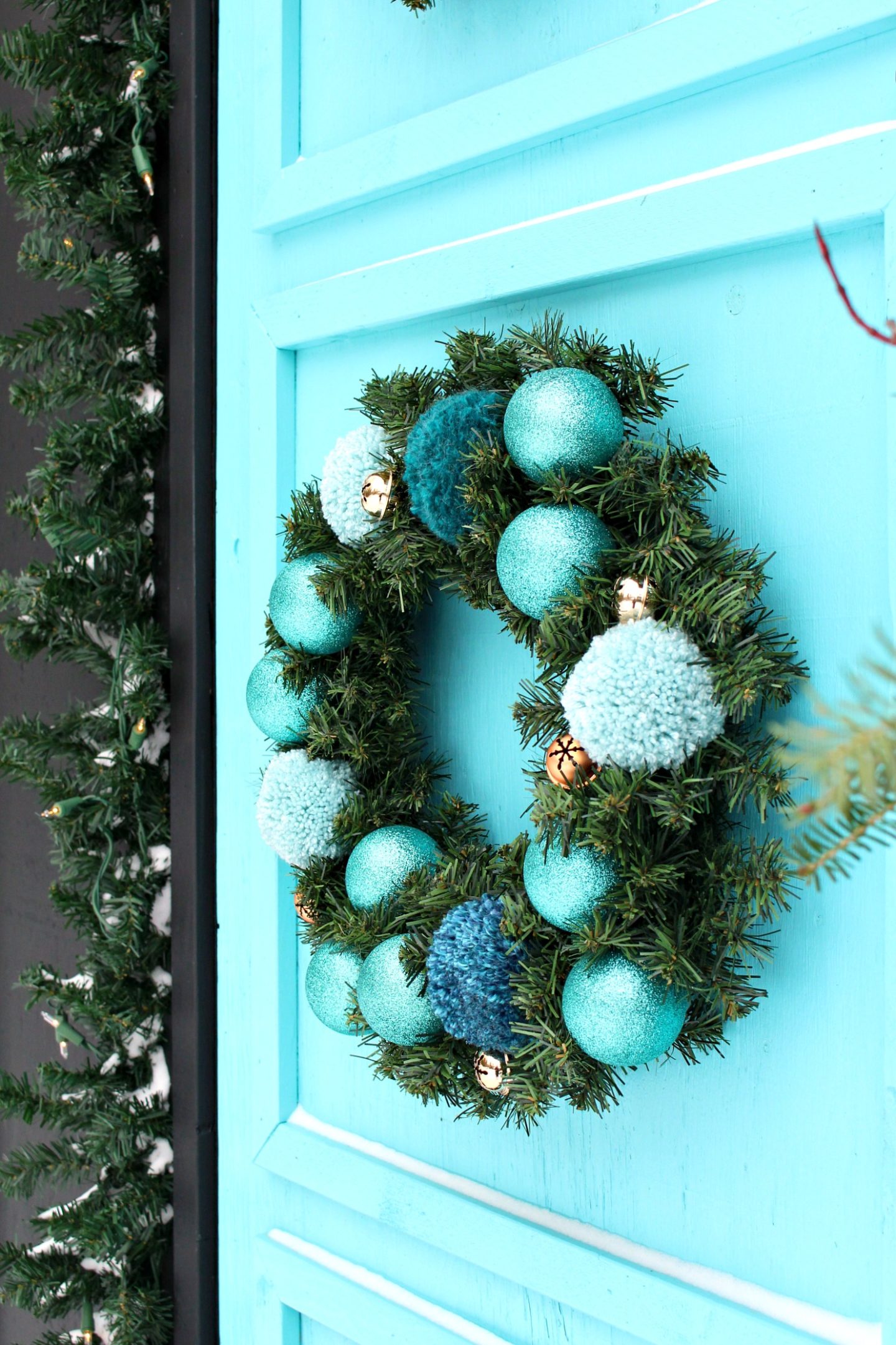 Vintage Inspired Pom Pom and Evergreen Wreath Idea