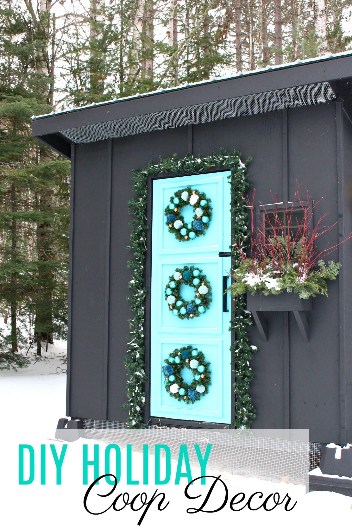 Easy DIY Pom Pom Wreath + My Holiday Chicken Coop Decor