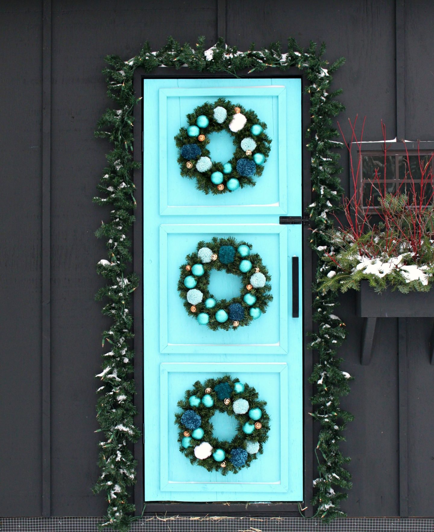Easy DIY Pom Pom Wreath + My Holiday Chicken Coop Decor