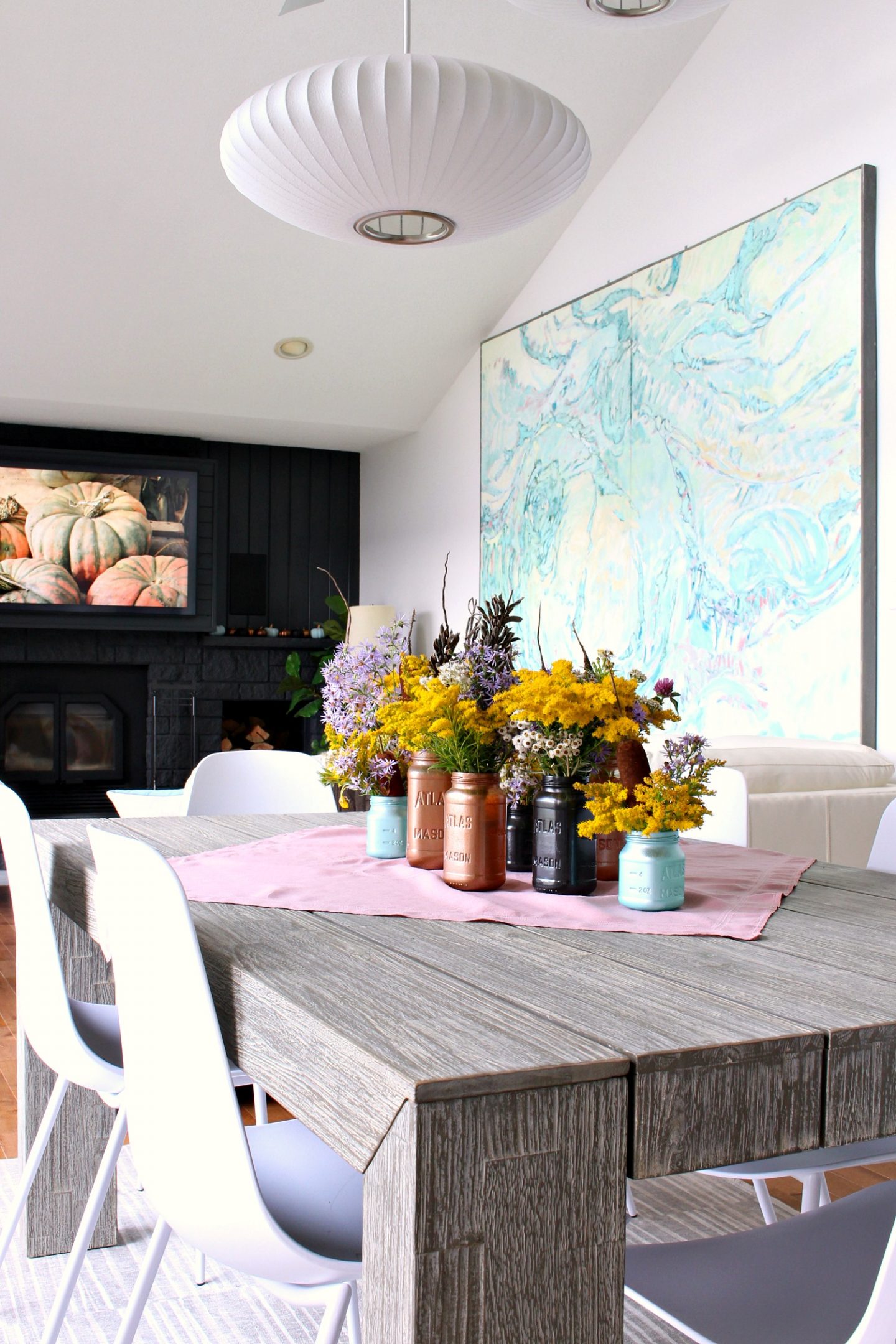 Easy Fall Decor Idea: Painted Mason Jars + Wild Flowers