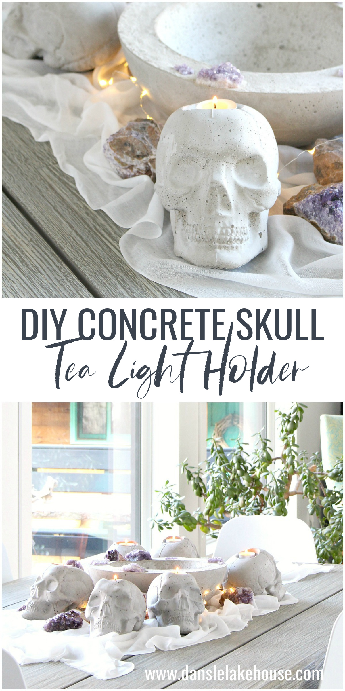 DIY Concrete Skull Candle Holder Tutorial for Halloween Tablescape