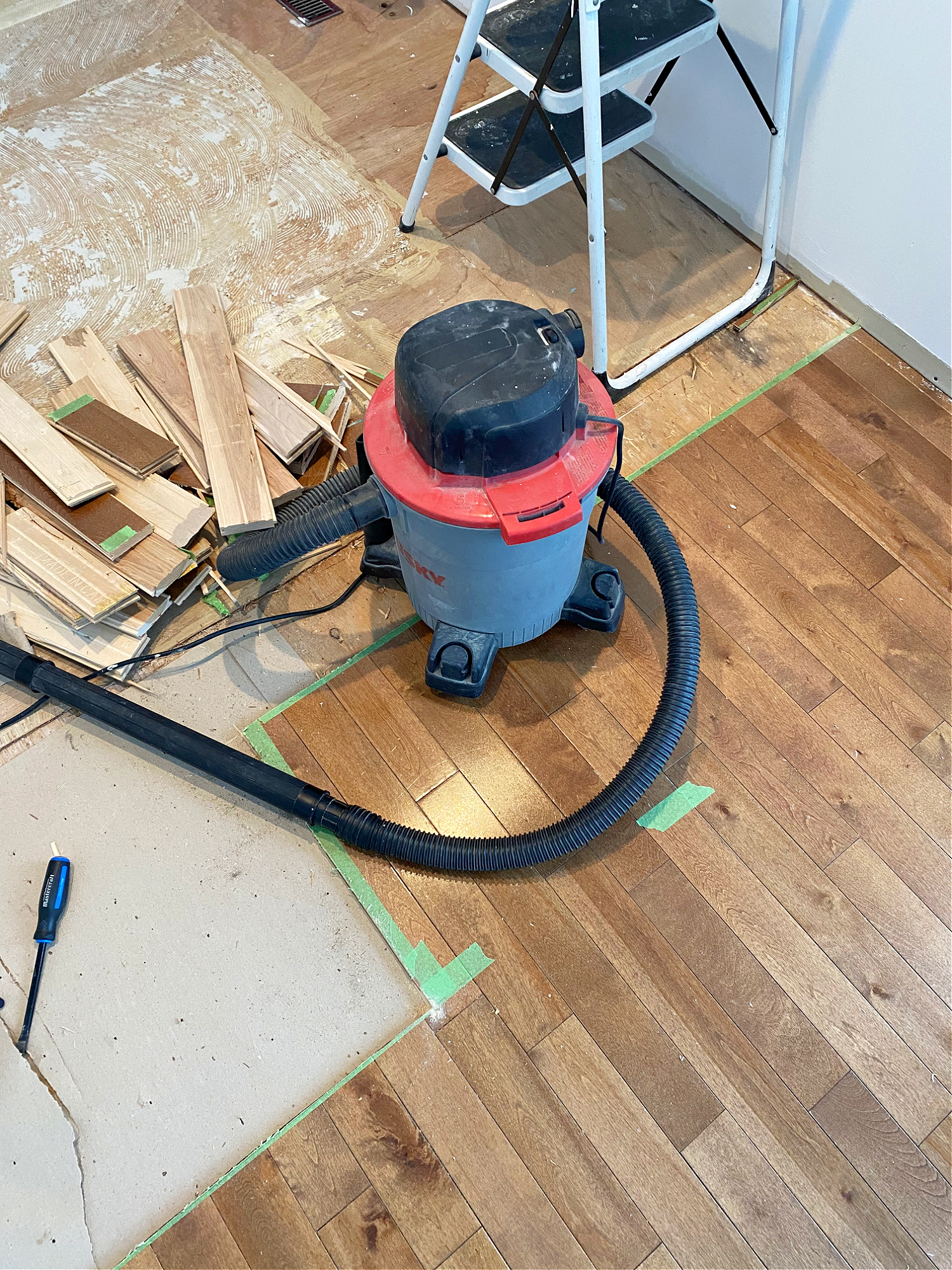 Cutting Away Hardwood Flooring in Renovation