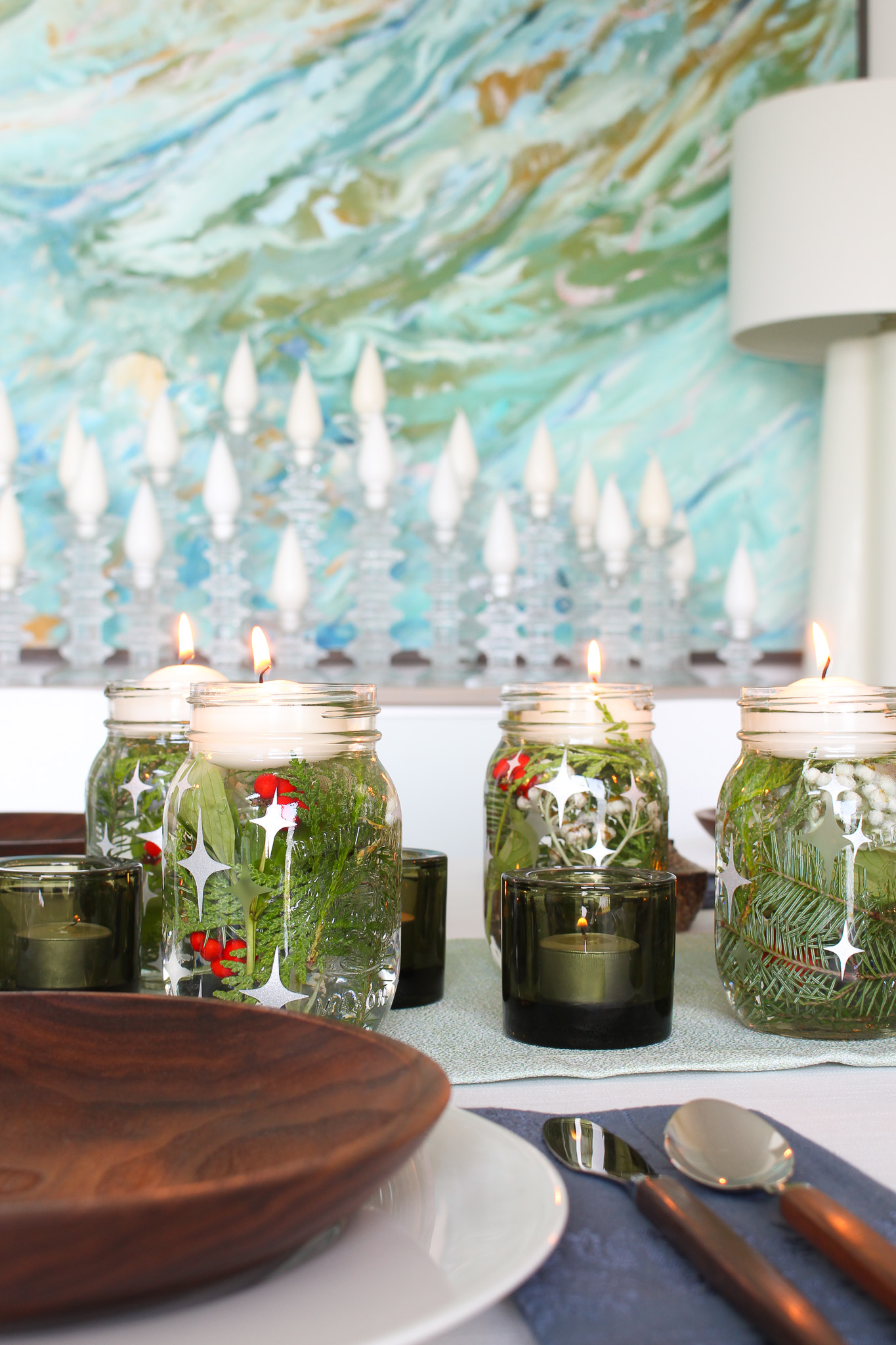 Upcycled and Foraged Mason Jar Centerpiece Idea