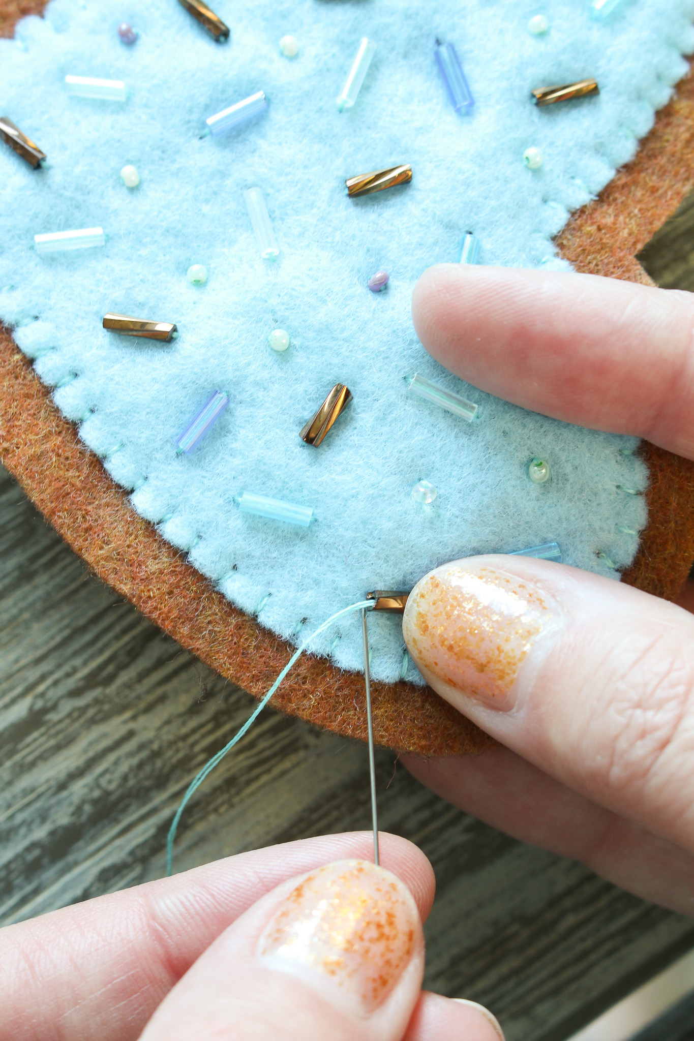How to add beading to felt ornaments