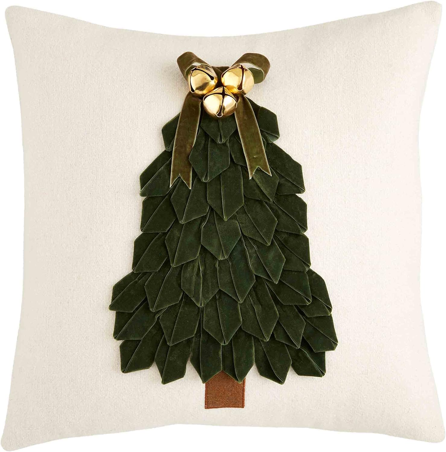 Wool Blend Christmas Pillow with Velvet Ribbon Tree Design