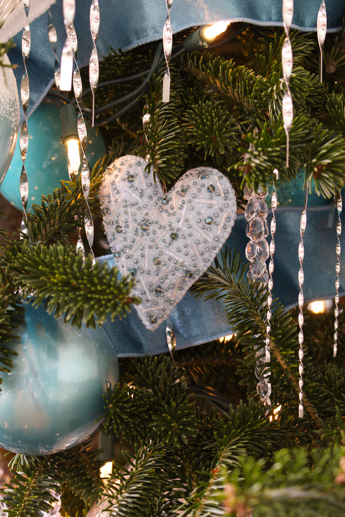DIY beaded felt heart ornaments