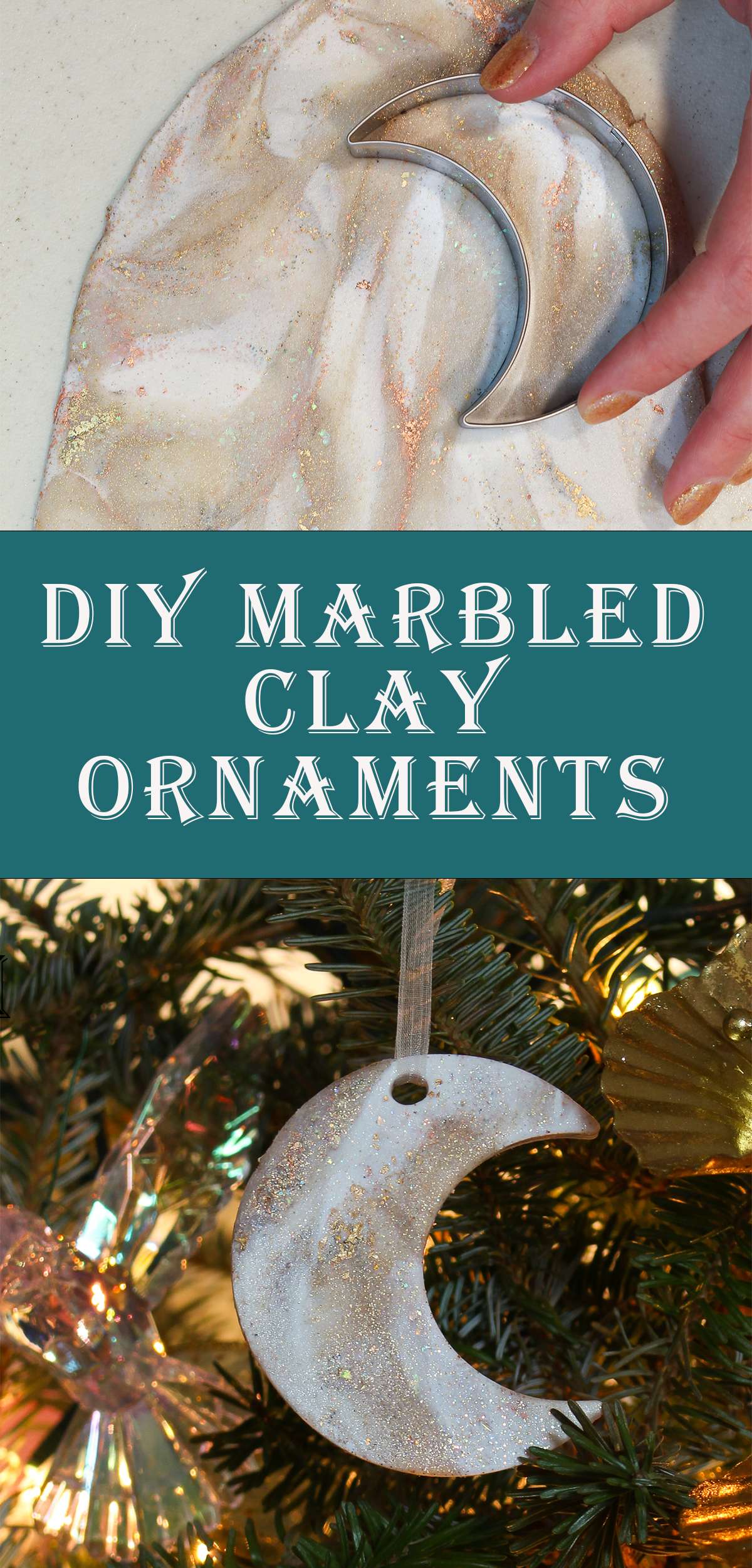 How to Make DIY Marbled Clay Ornaments | DIY Polymer Clay Ornaments in Moon and Star Shapes