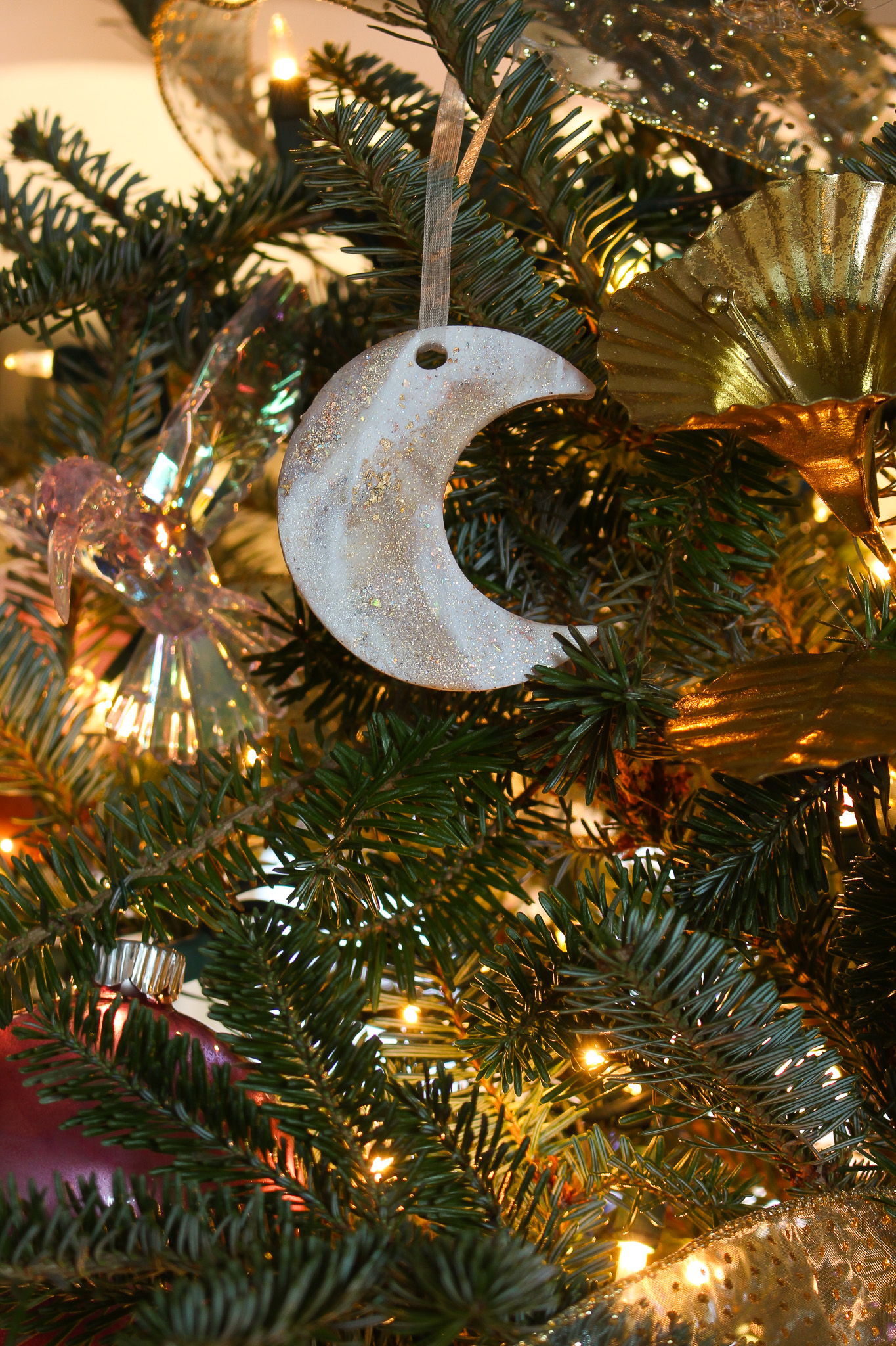 DIY Glitter Moon Ornaments