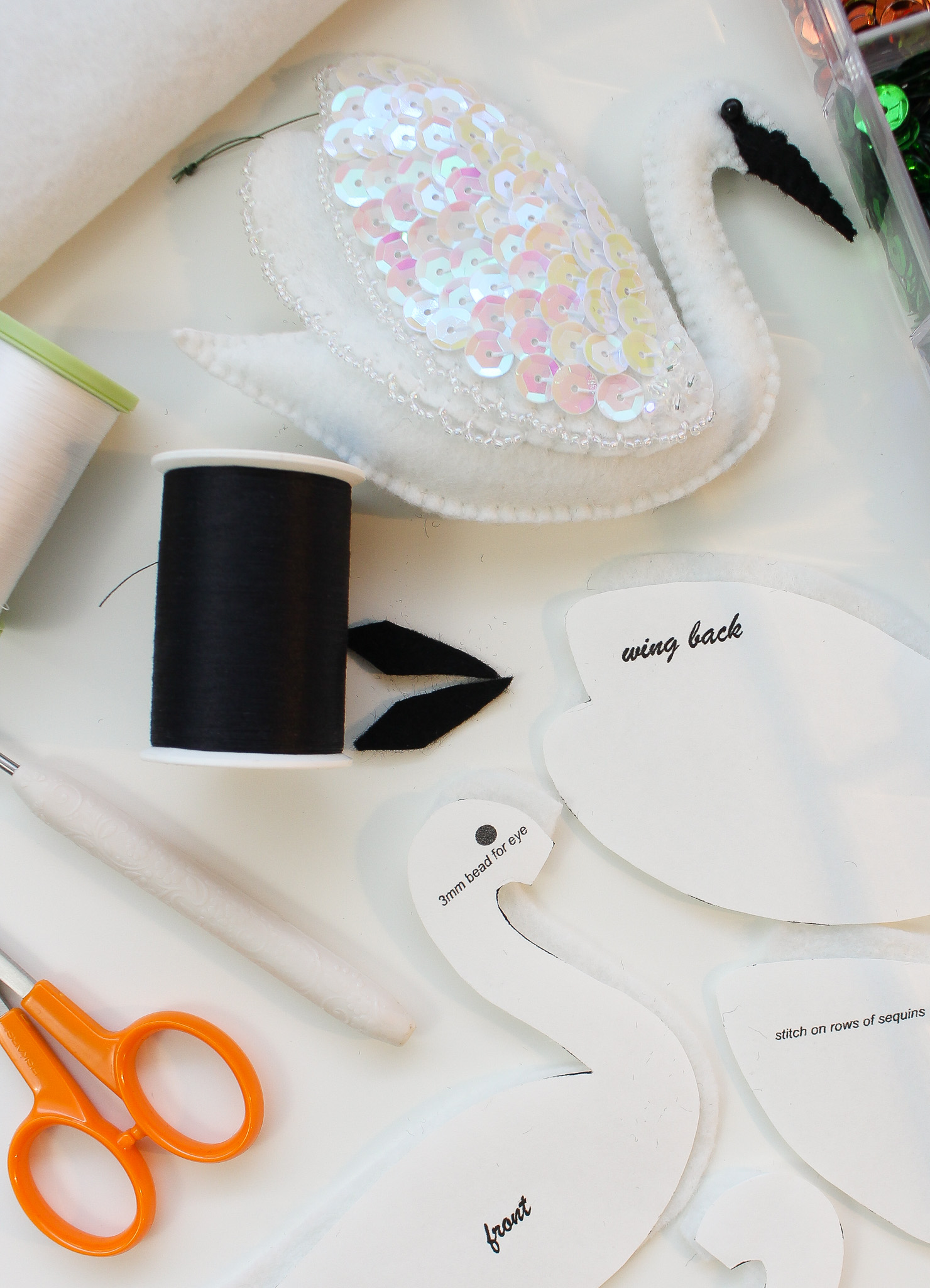 Felt Swan Christmas Ornament Pattern PDF