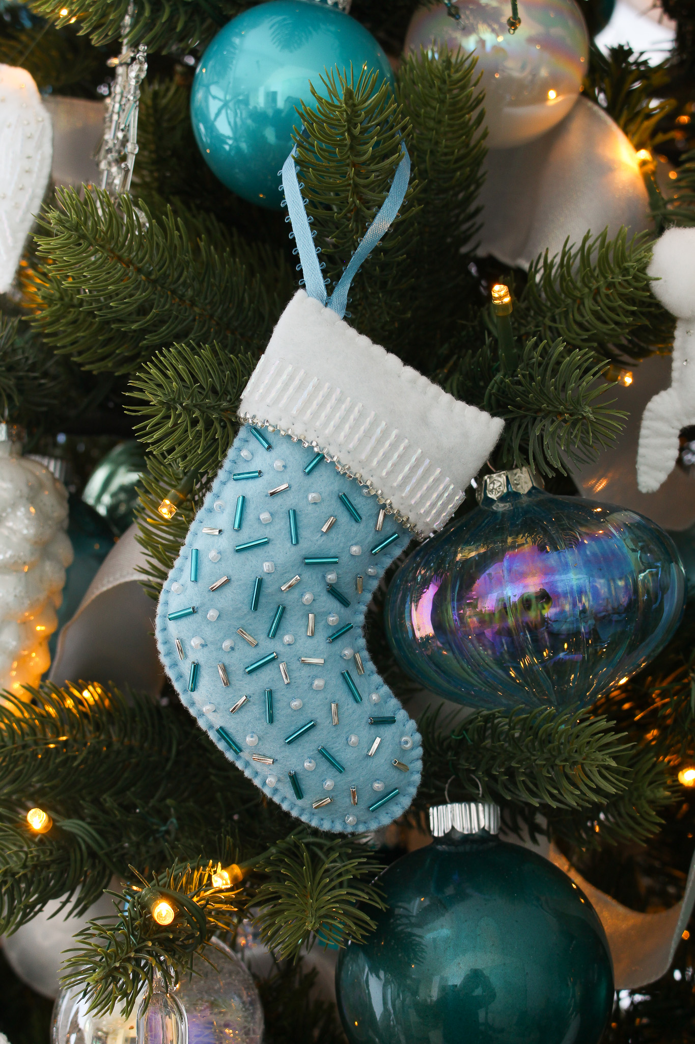 DIY Beaded Felt Stocking Shaped Ornament