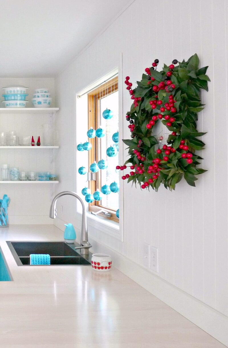 Make a Holiday Wreath in Minutes for a Red + Aqua Kitchen