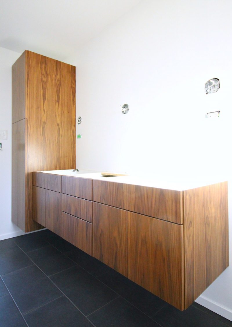 Bathroom Update: Floating Walnut Cabinetry