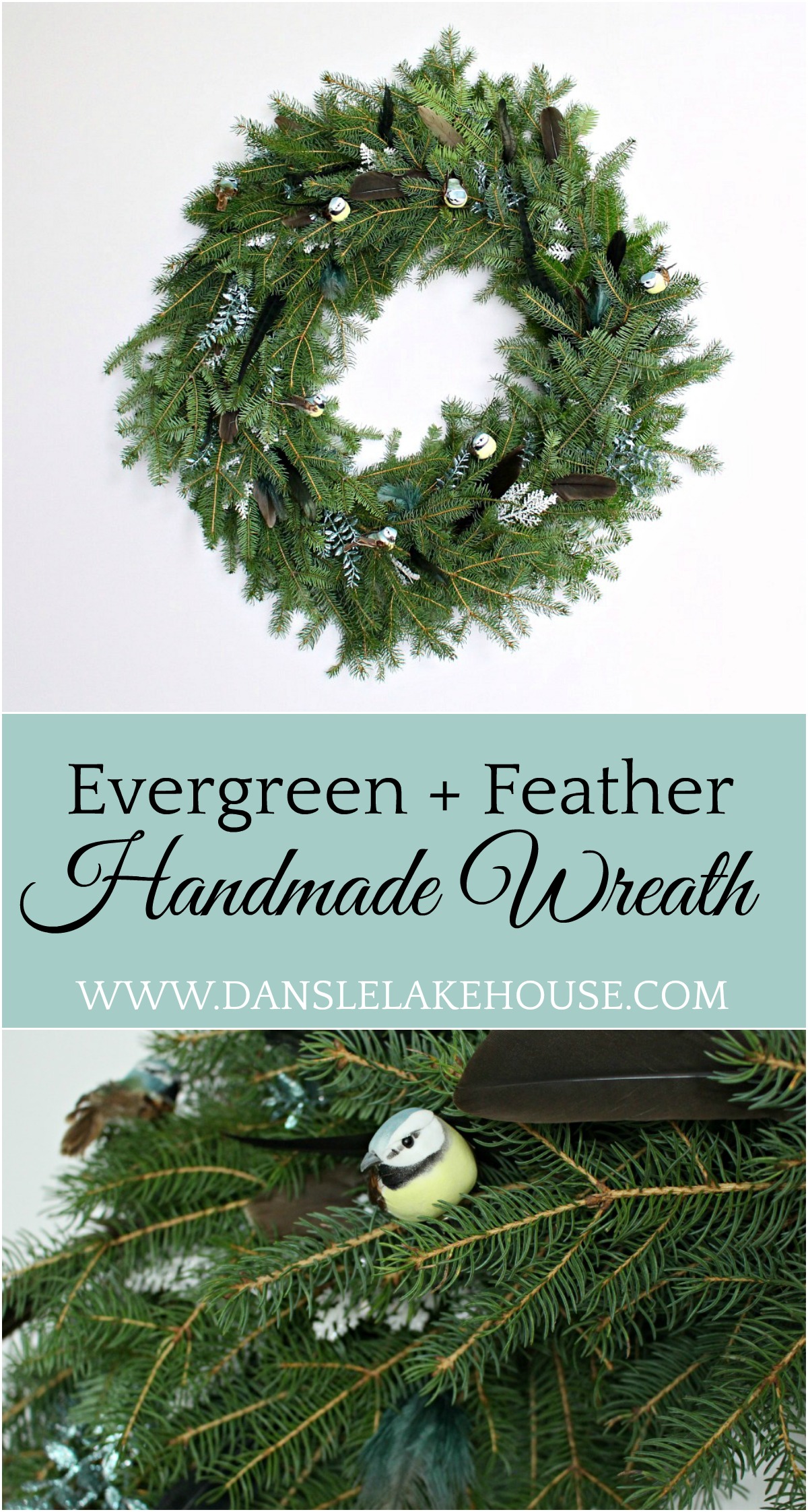 DIY Evergreen Wreath with Feathers + Birds | Zero Waste Holiday Decor