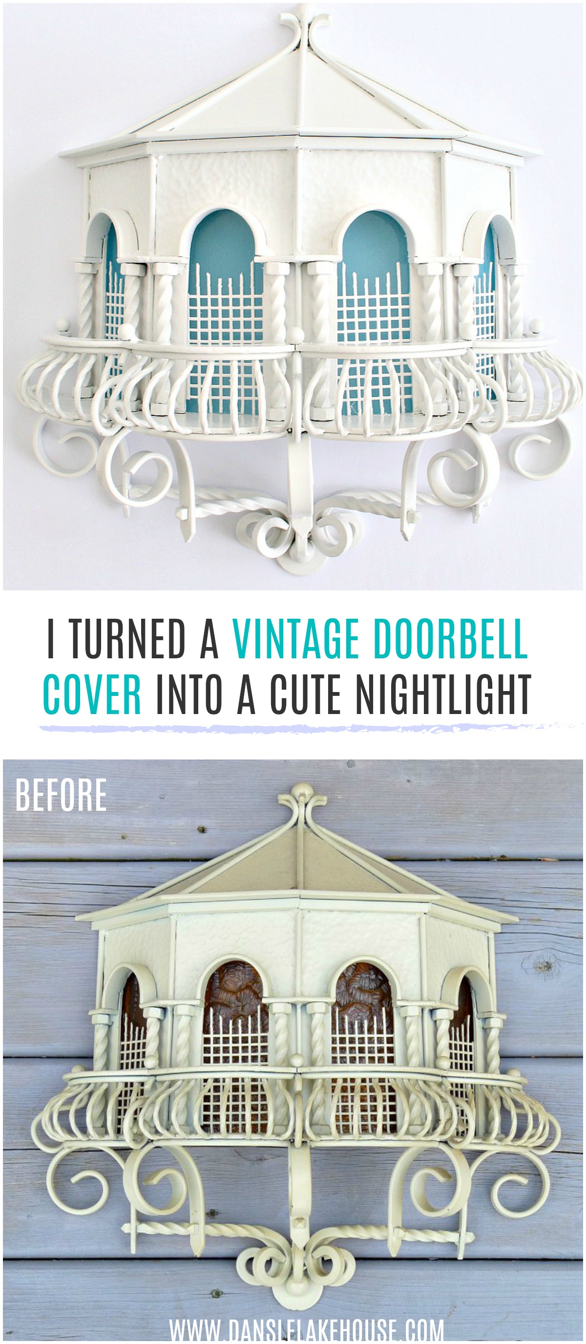 I turned a vintage doorbell cover into a cute nightlight after I gave it a more modern "makeover". #upcycling #vintage #diy