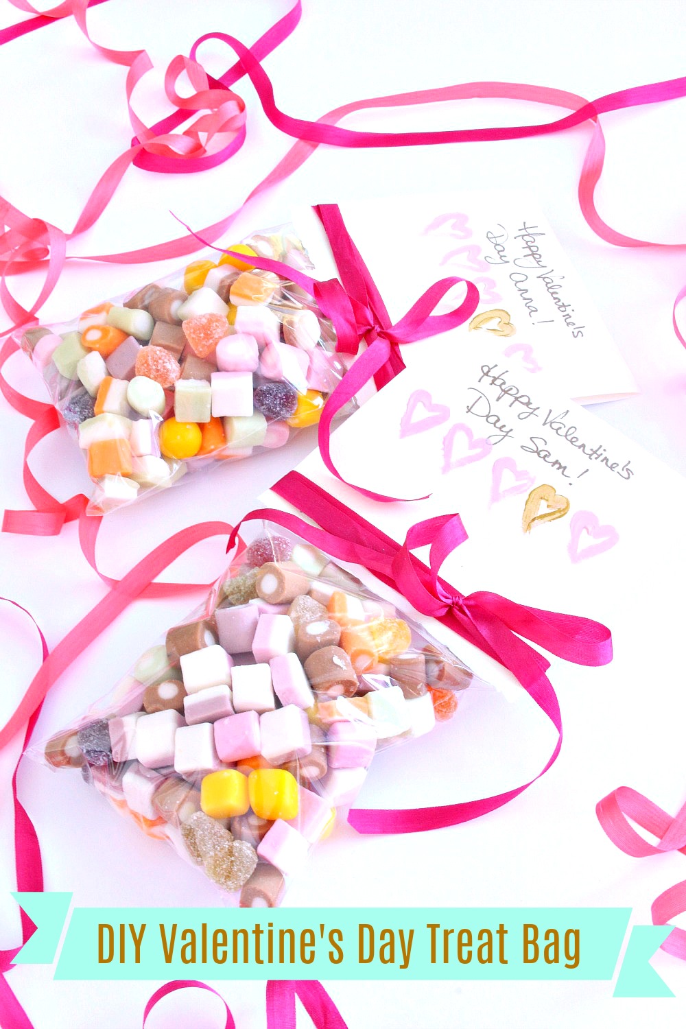 DIY Valentine's Treat Bag Filled with Tiny Dolly Mix Candy #dollymix #kidscrafts #valentinesday #valentinescrafts