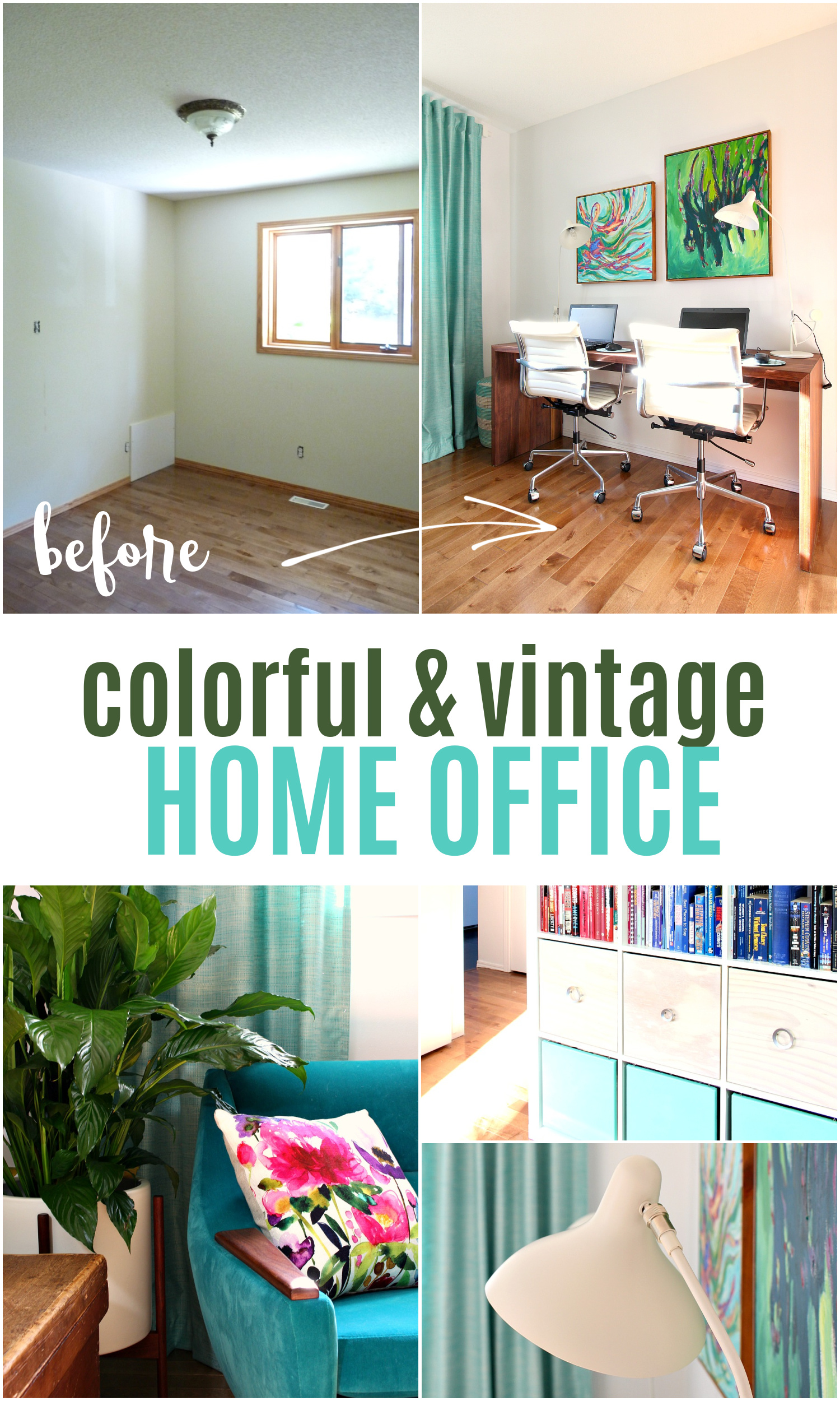colorful vintage inspired home office makeover