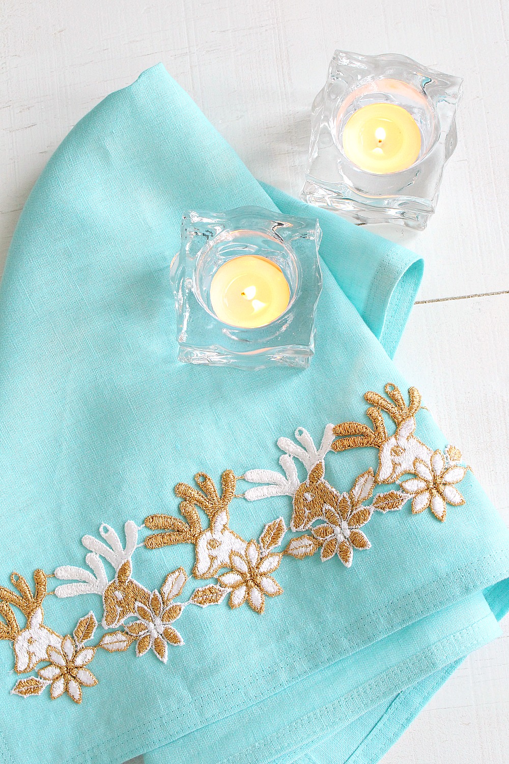 DIY Christmas Tea Towel with Reindeer Embroidery Trim