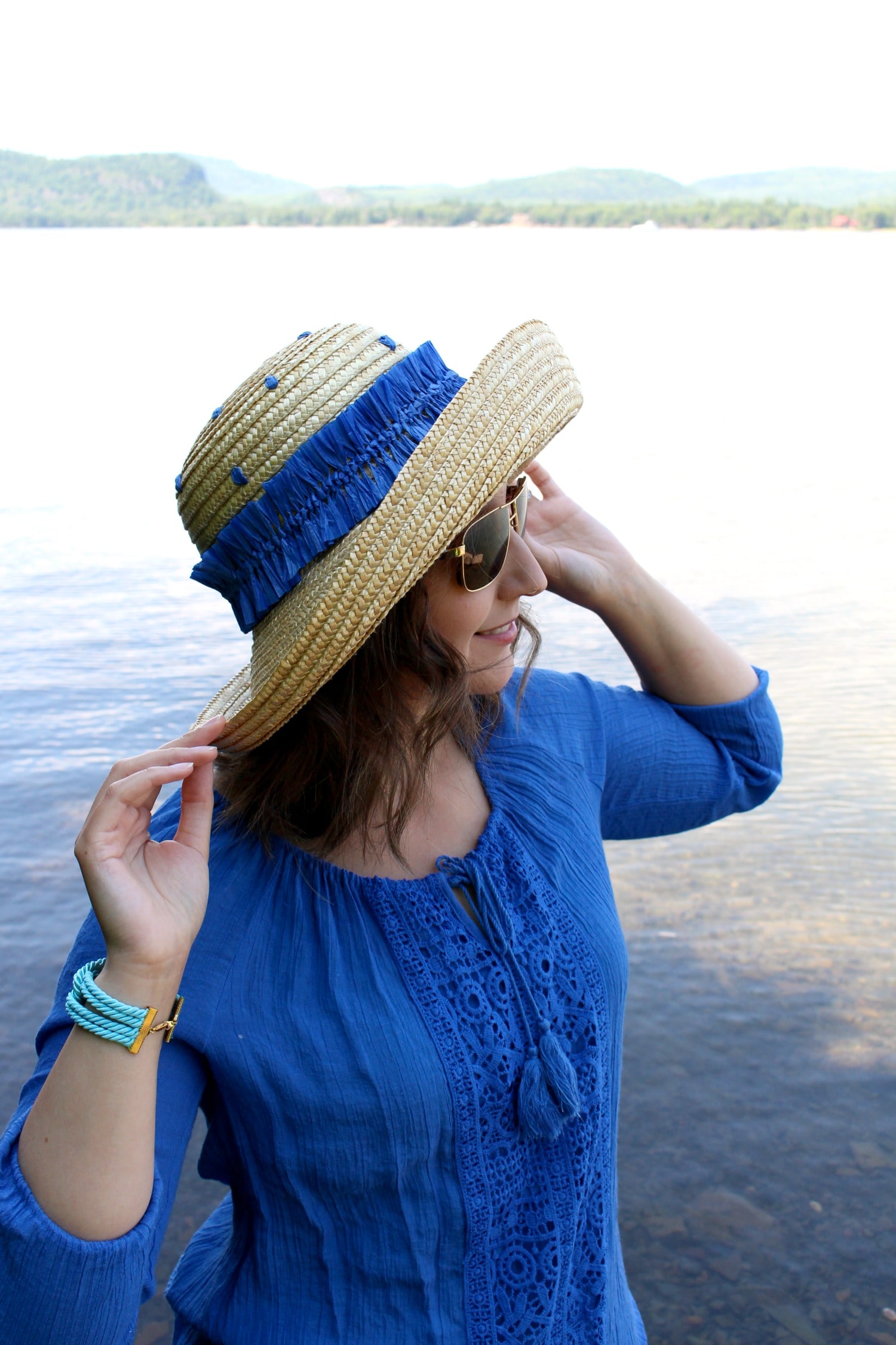 Prada Straw Boater Hat Natural/bright Blue Woven Straw Hat | PRADA - France main image 3