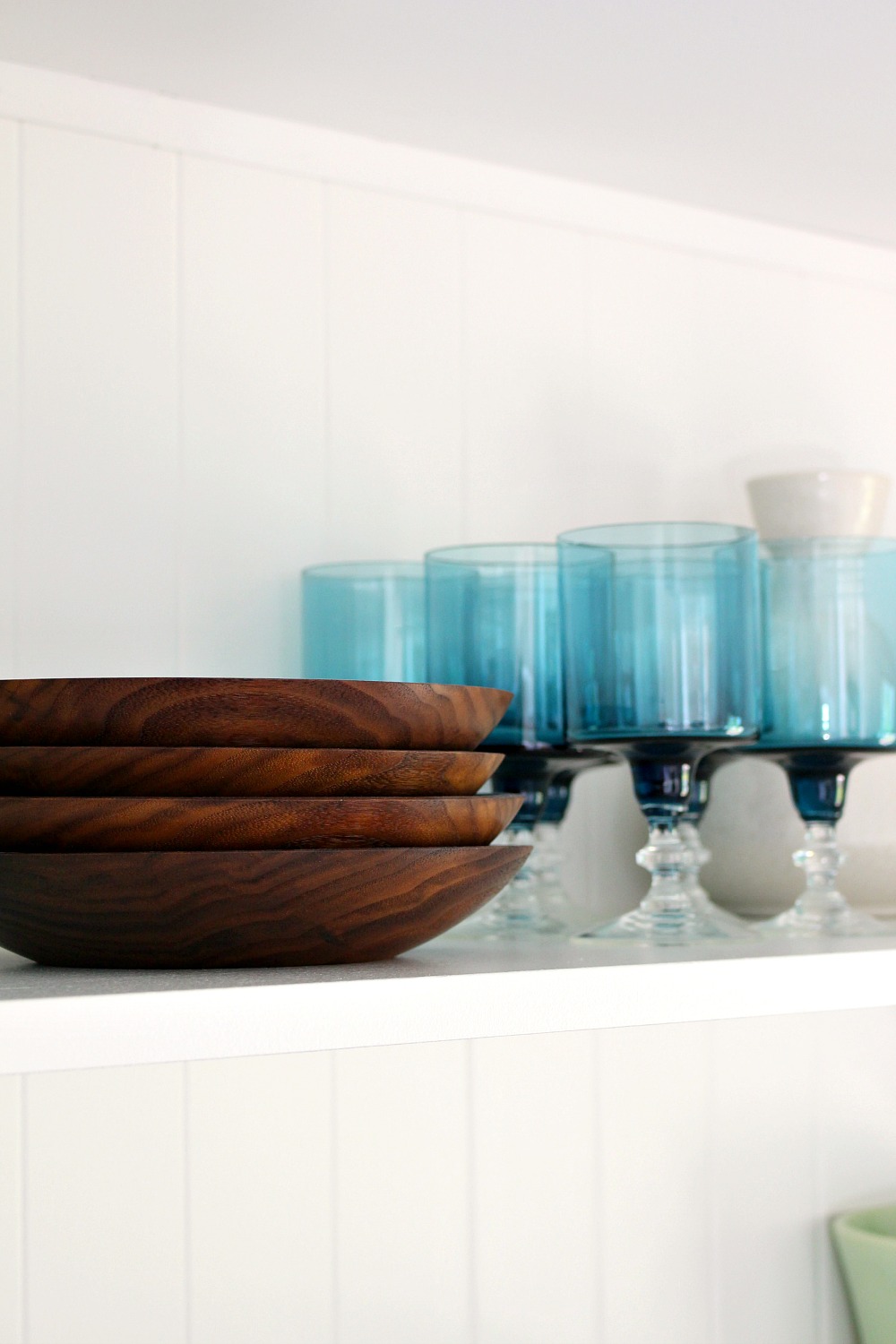 Walnut Salad Bowls on Open Shelving