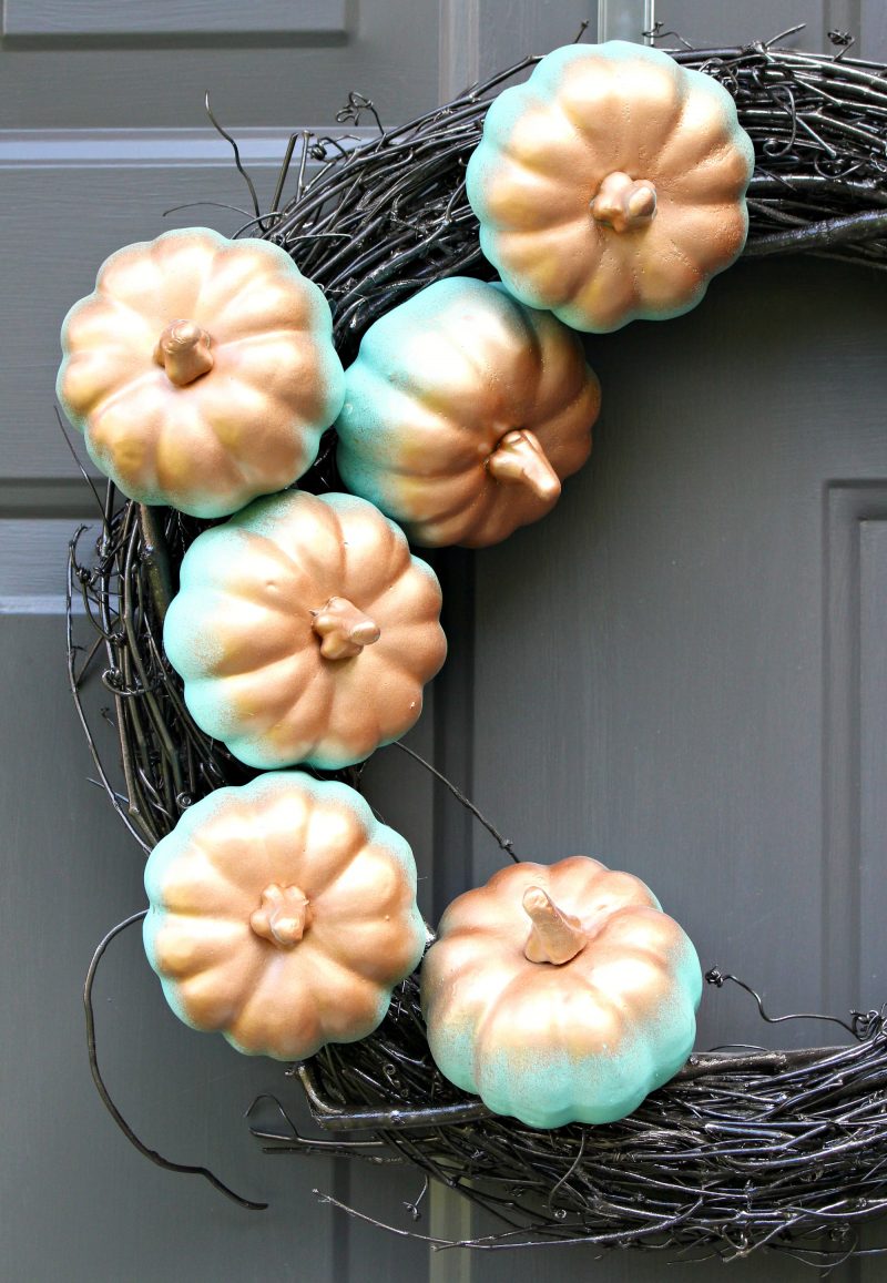 Copper and Aqua Gradient DIY Pumpkin Wreath