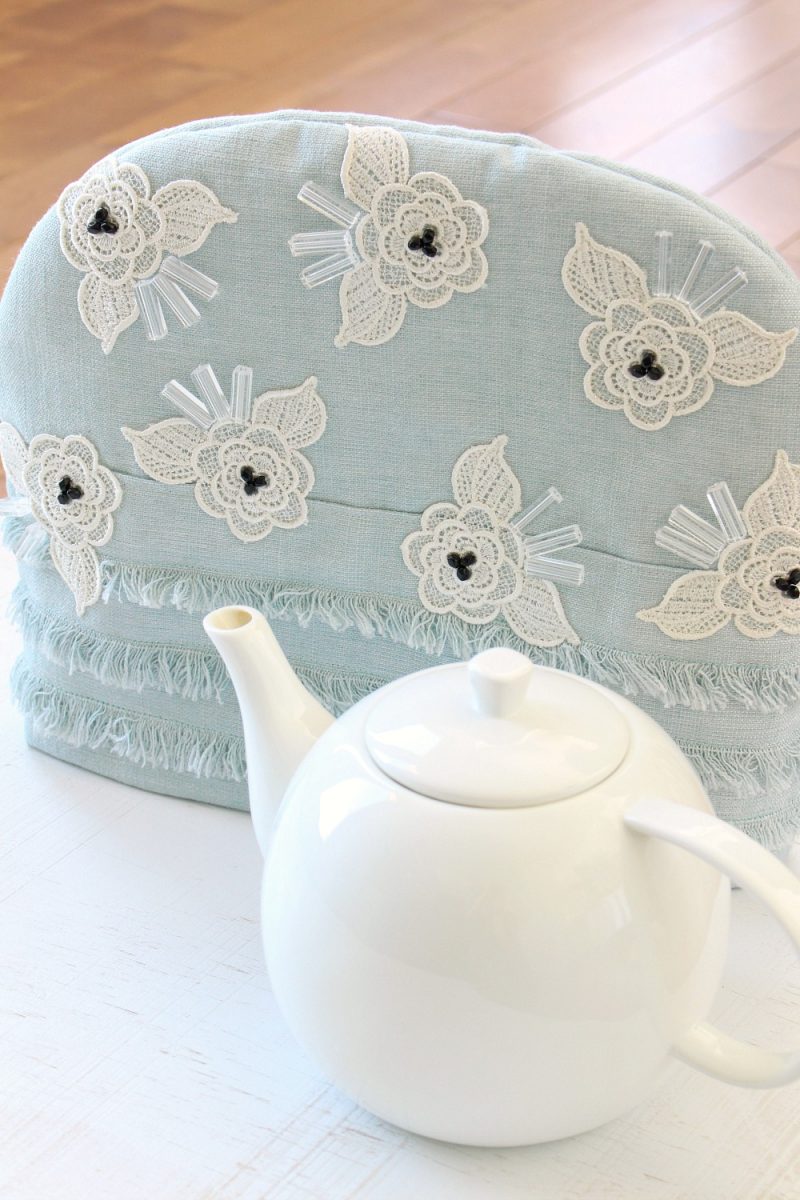 DIY Tea Cozy with Beaded Lace Applique
