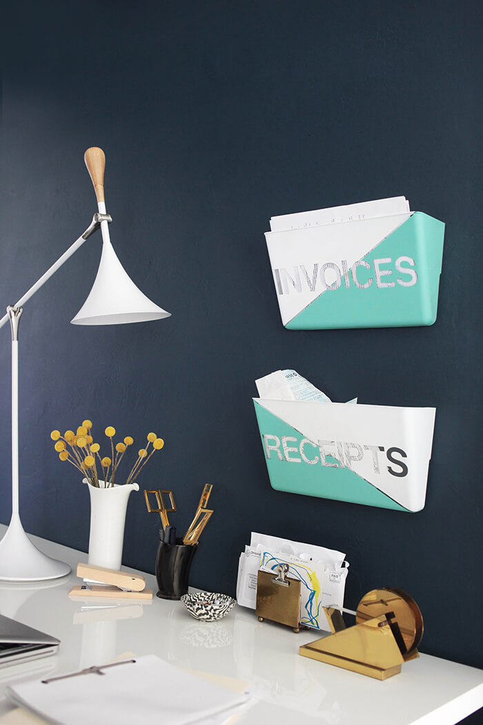 Turquoise Wall Pocket Office Storage | 15 Stylish DIY Projects for Organizing Your Home #organizing #diy #diyhome #clutterbustingtips