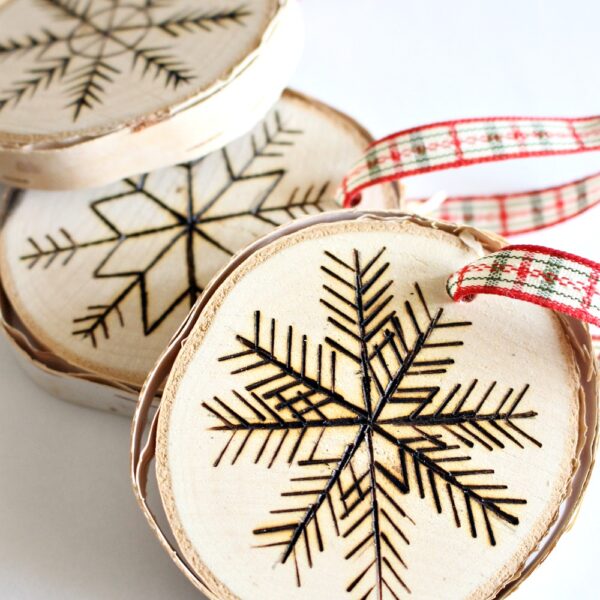 DIY WOOD BURNED BIRCH SLICE TREE ORNAMENT