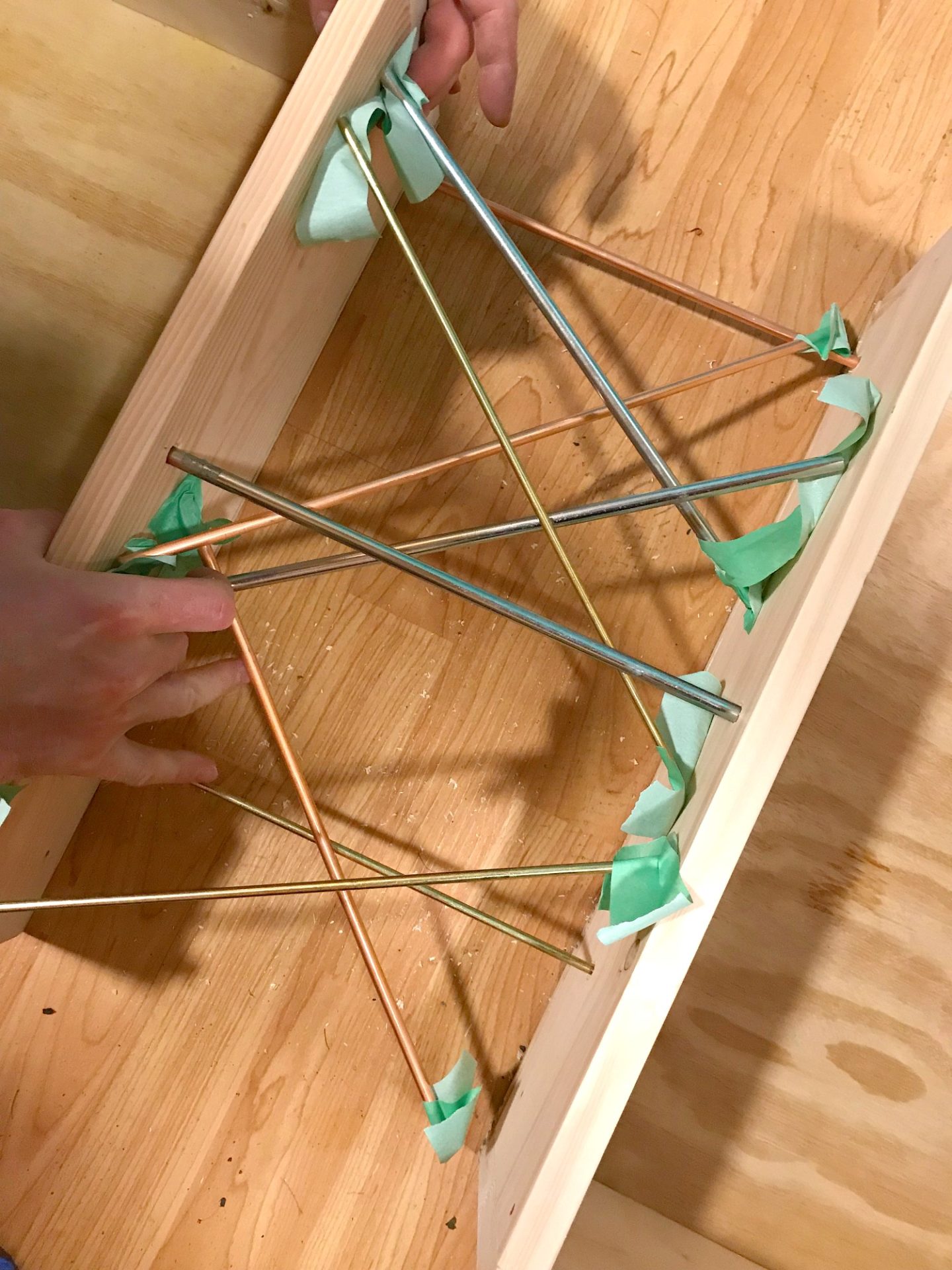 DIY Wood Storage Cubbies with Mid-Century Modern Inspired Metal Details #diy #diystorage #diywoodworking #bunkiebathroom