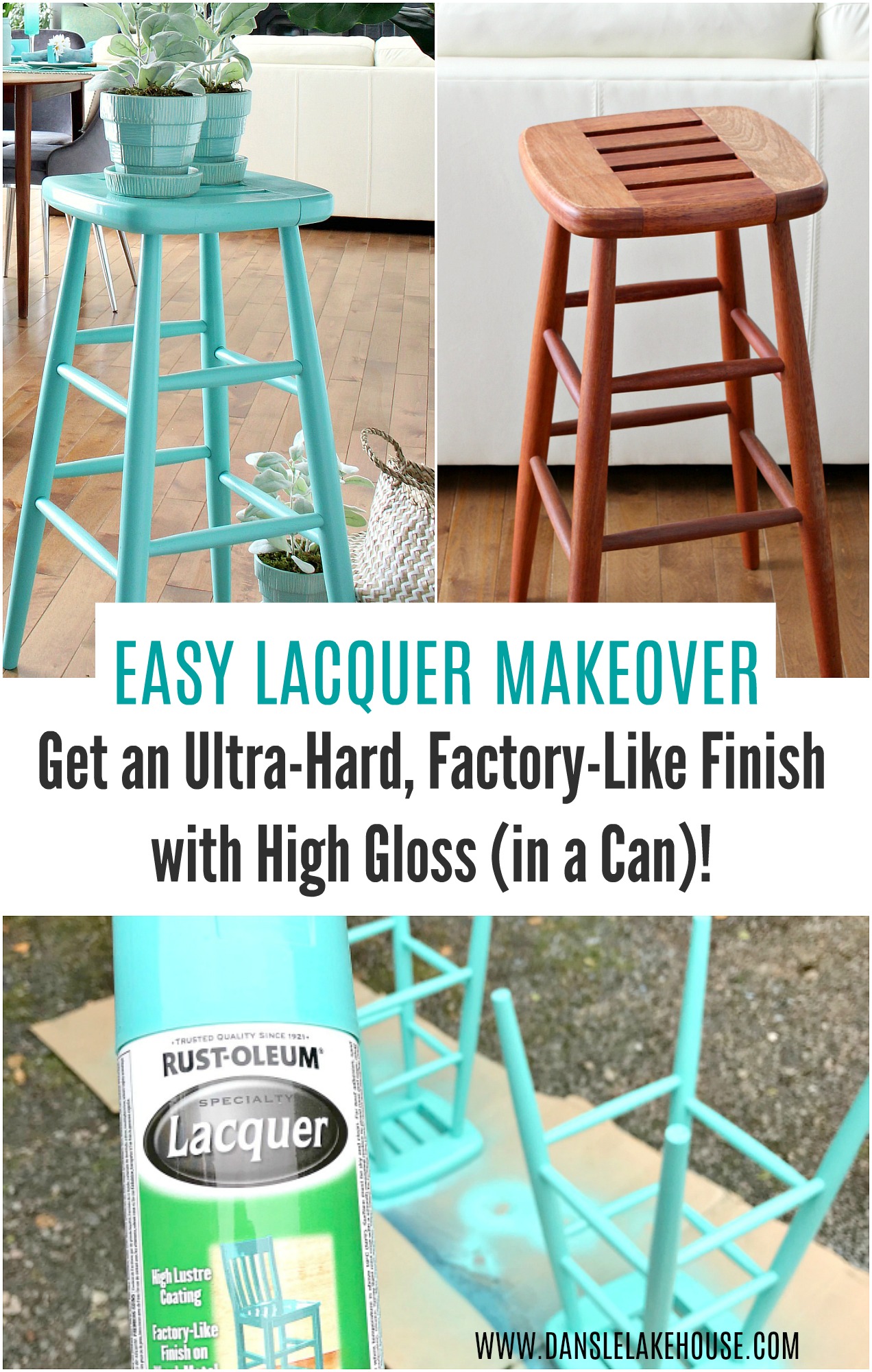 Turquoise Lacquer Stool Makeover | Rust-Oleum Speciality Lacquer Turquoise Review #lacquerpaint #furnituremakeover #upcycle #spraypaint #rustoleum