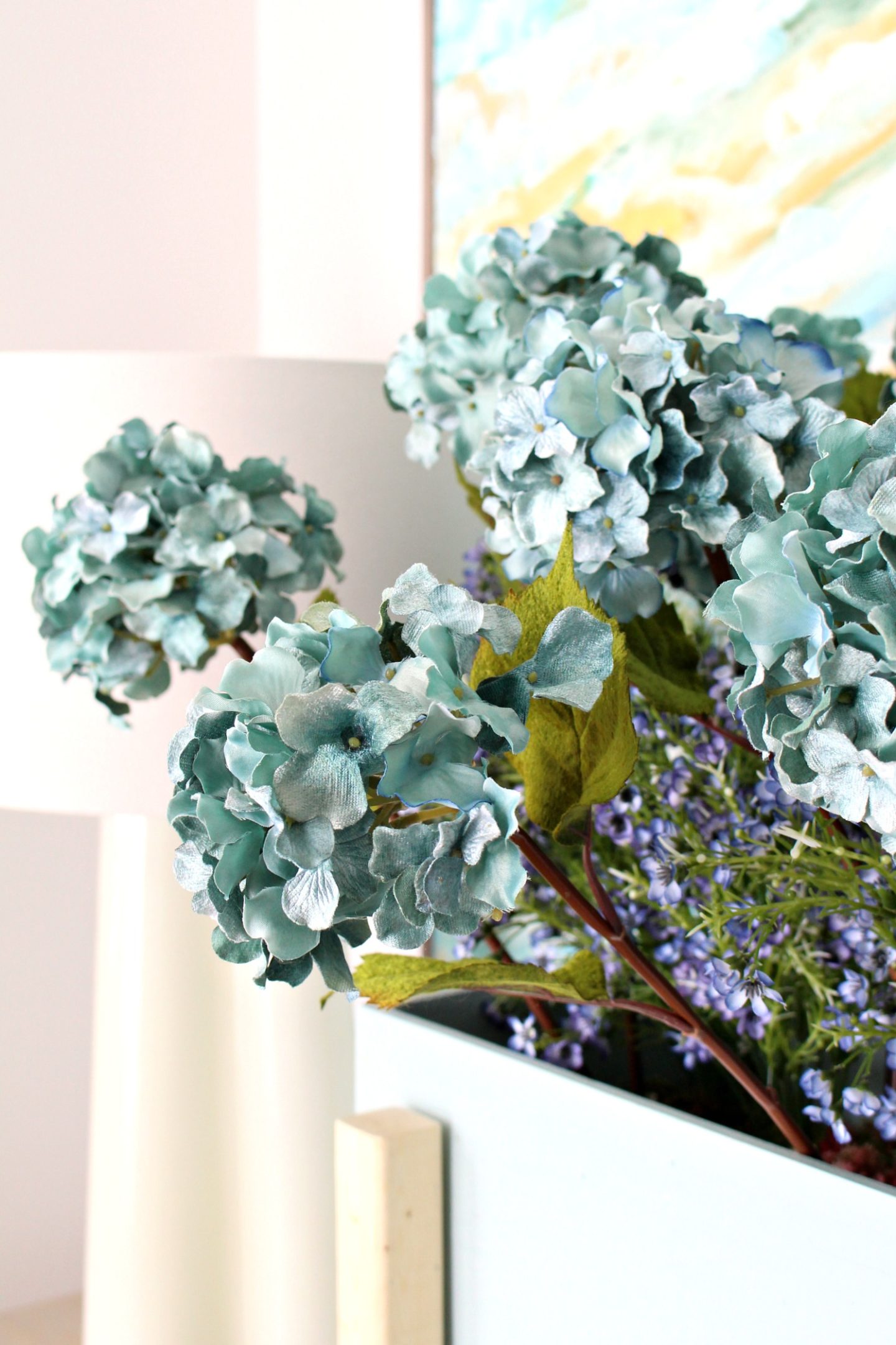 Turquoise Hydrangeas, Faux Velvet Flowers