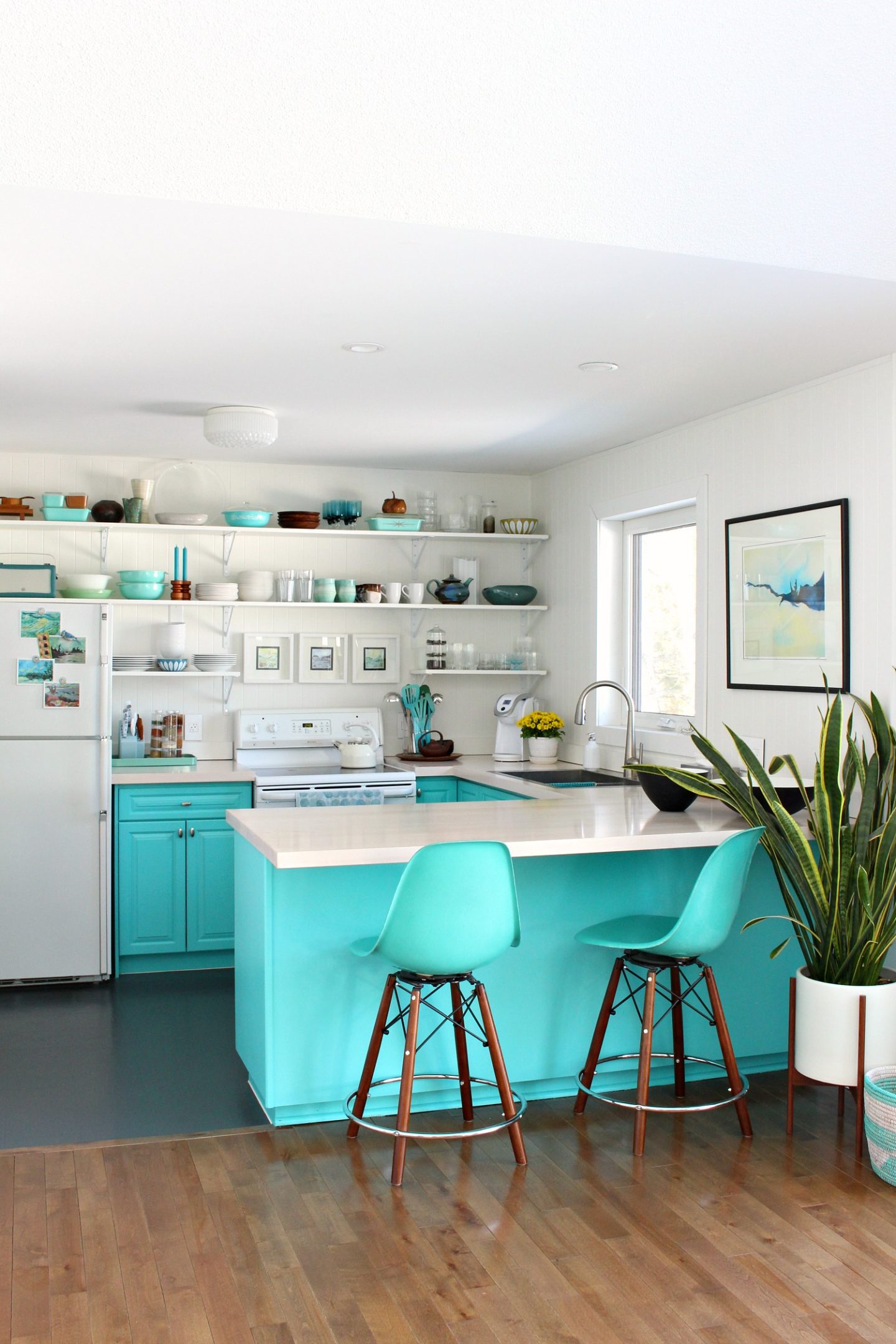 Turquoise Kitchen Cabinets Open Shelving