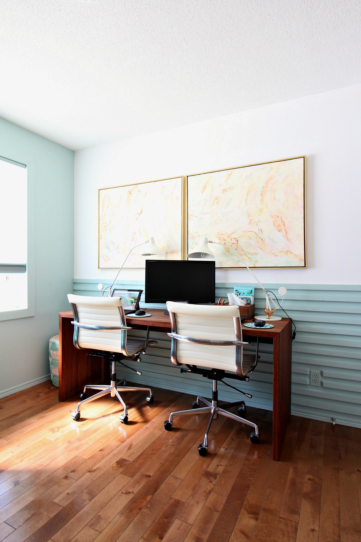 DIY Horizontal Slat Wall in the Office