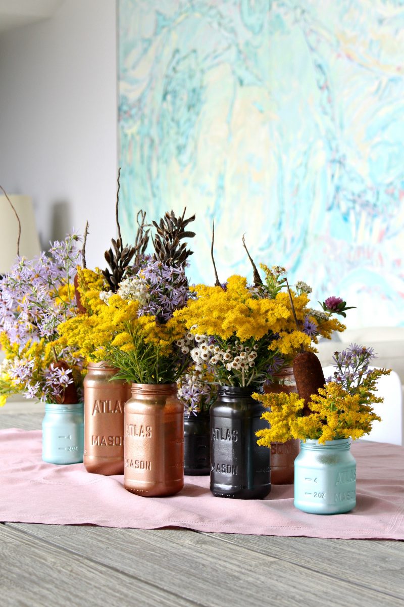 Easy Fall Decor Idea: Painted Mason Jars + Wild Flowers