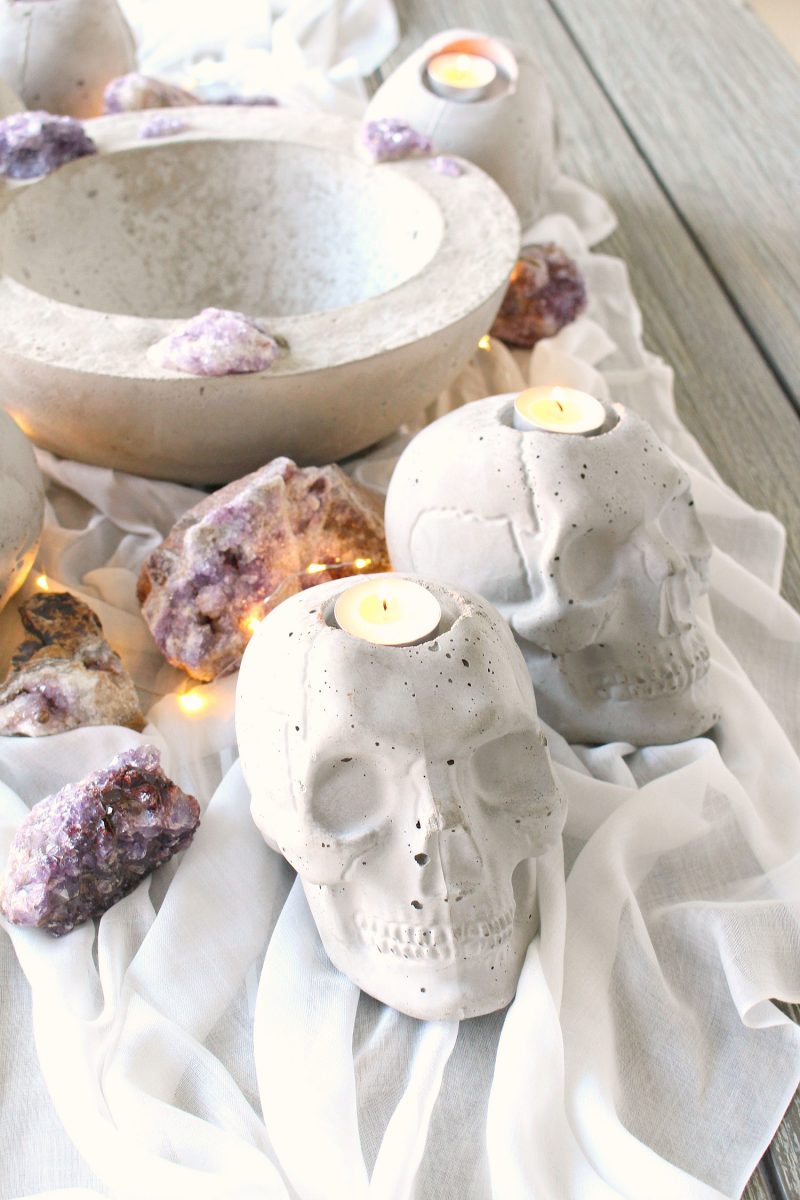DIY Concrete Skull Candle Holder for Halloween