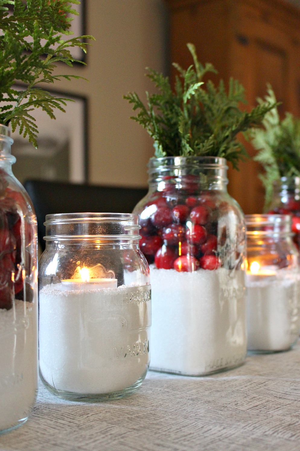Cranberry Mason Jar Centerpiece
