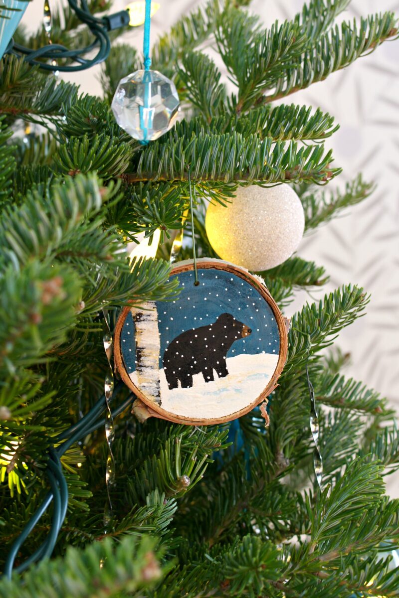 DIY Painted Birch Slice Ornaments (Inspired by Maud Lewis)