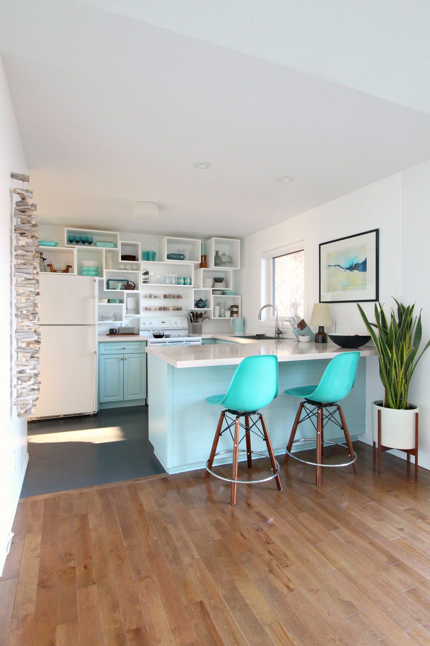 Pale Aqua Kitchen Cabinet Makeover