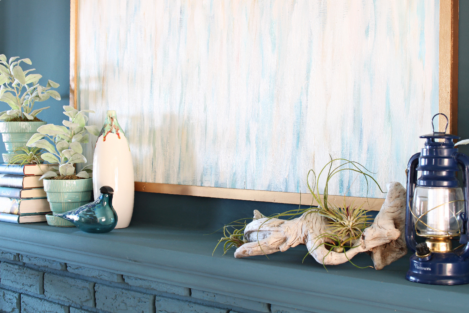 Driftwood mantel decor