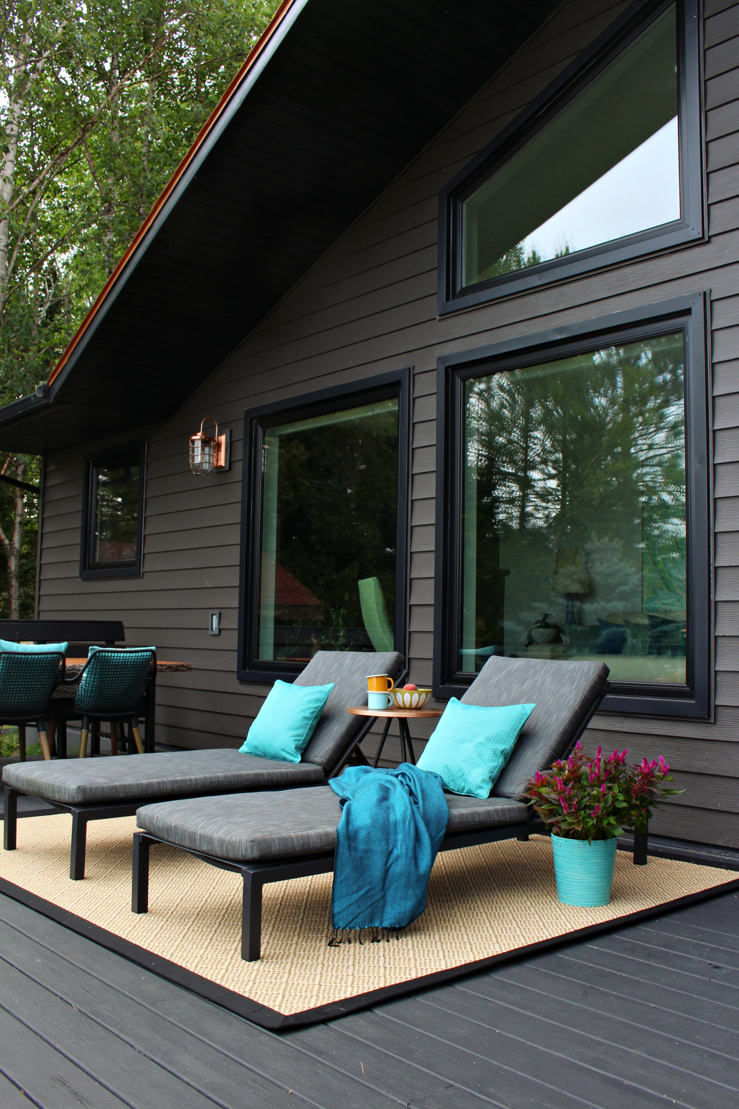 Lanai Border Outdoor Area Rug with Black Border