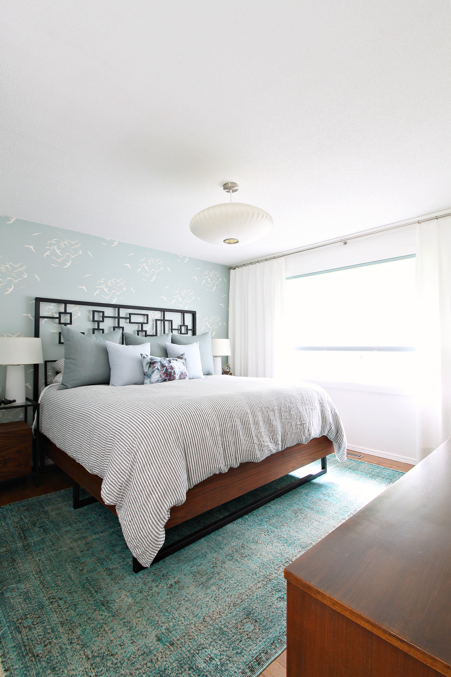 Walnut Bed with Welded Metal Headboard